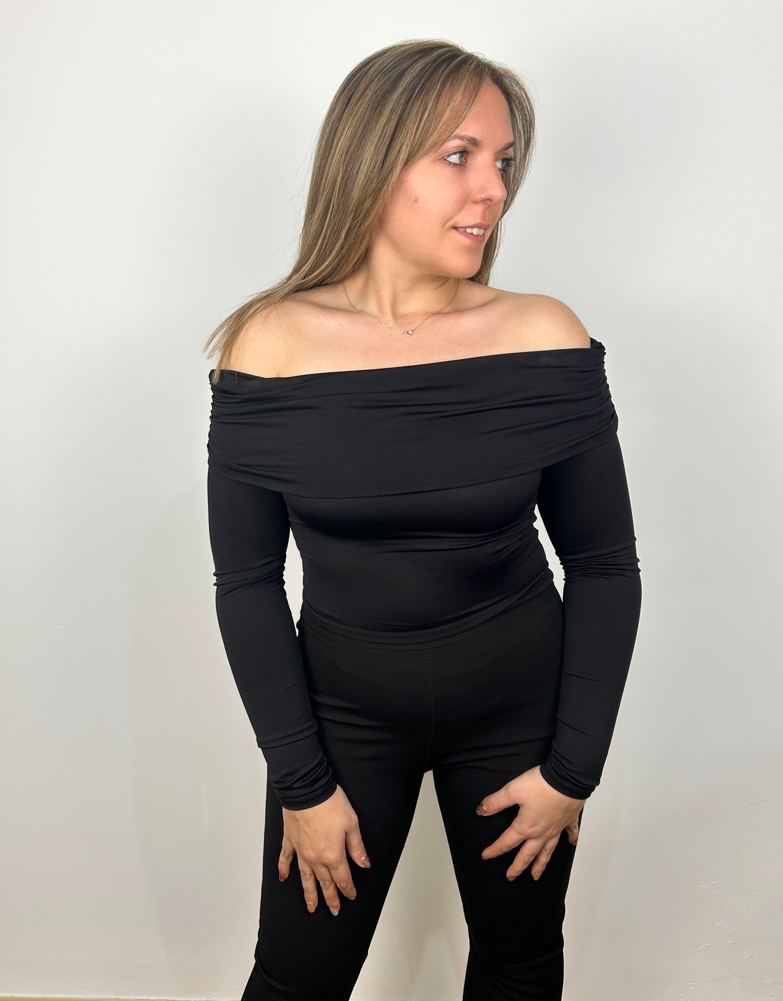 Black bardot neckline bodysuit