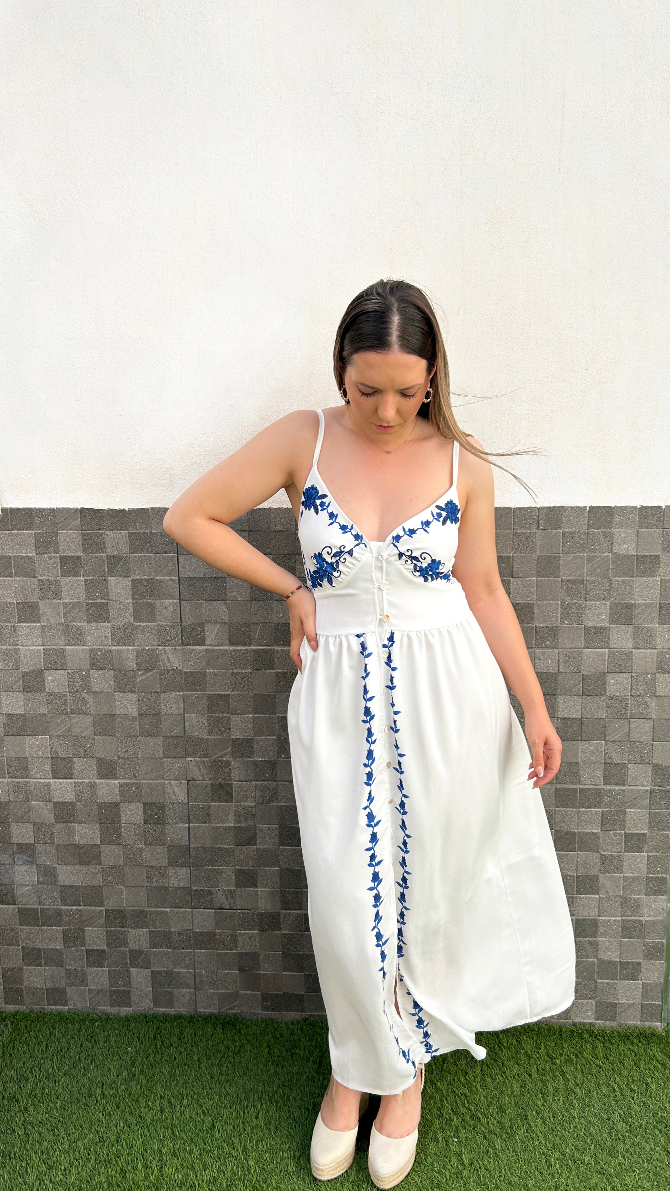 Vestido midi flores blanco