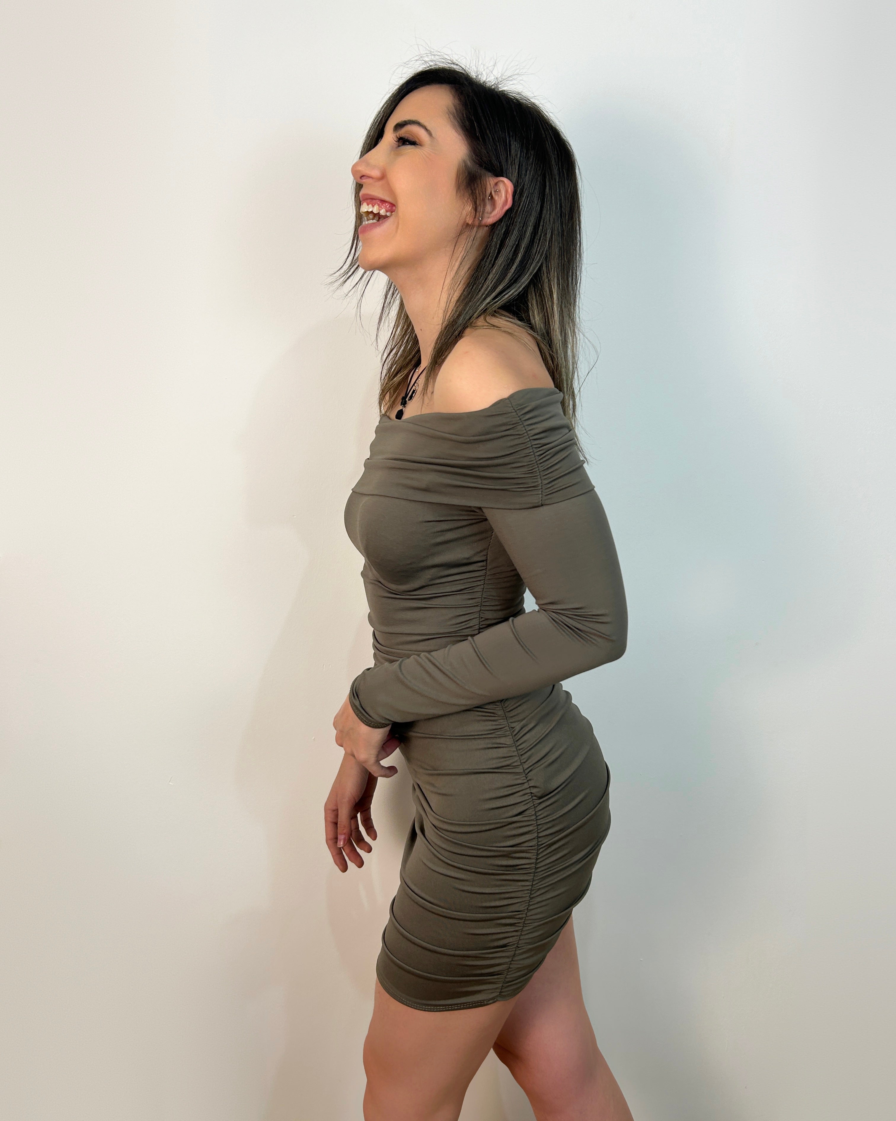 Grey bardot neckline dress