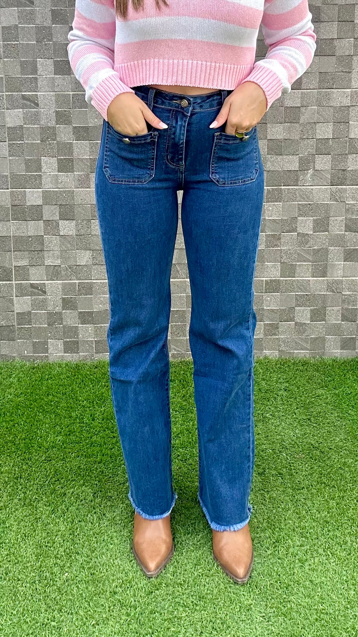 Pantalón denim ancho bolsillos