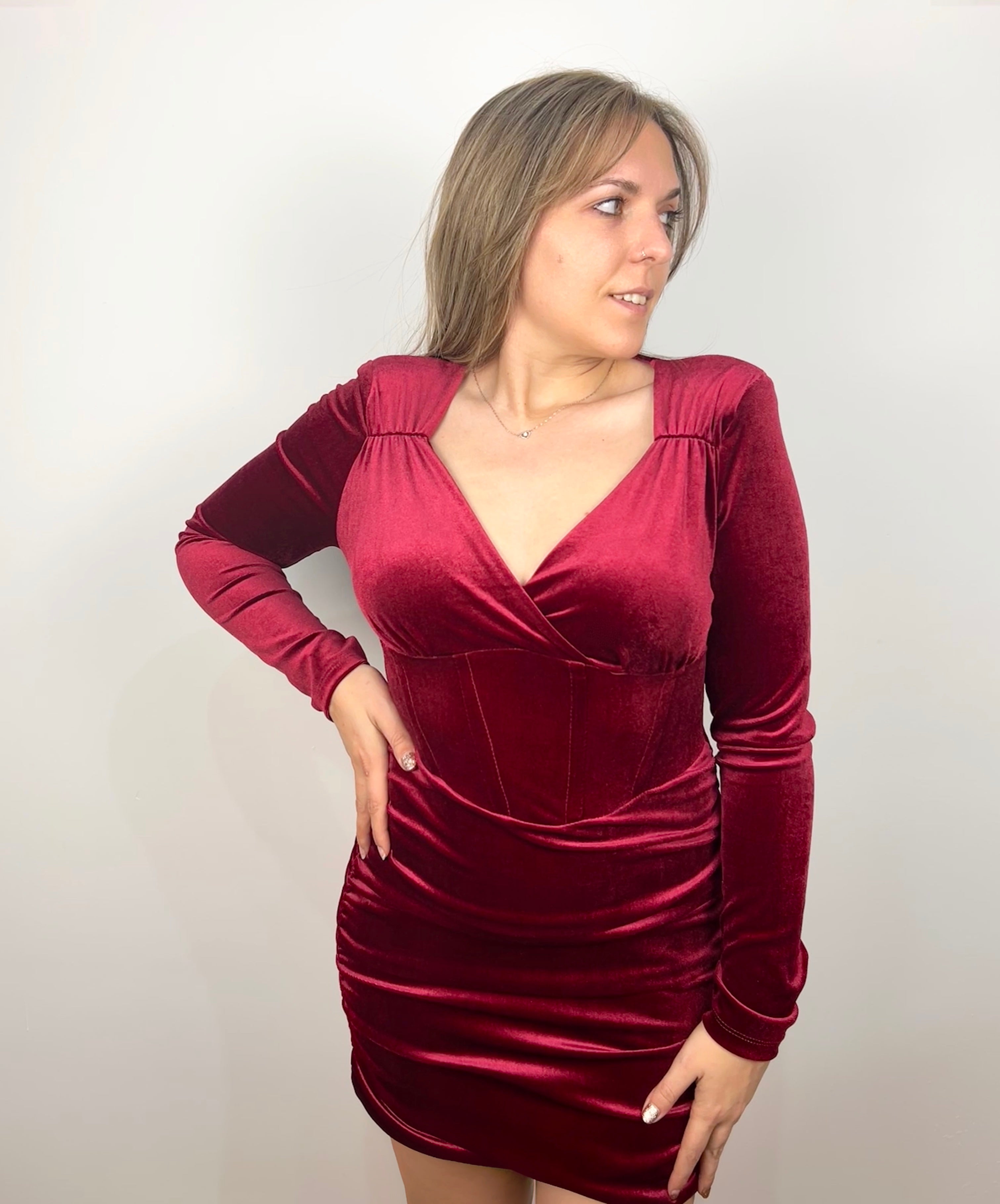 Vestido corset terciopelo vino