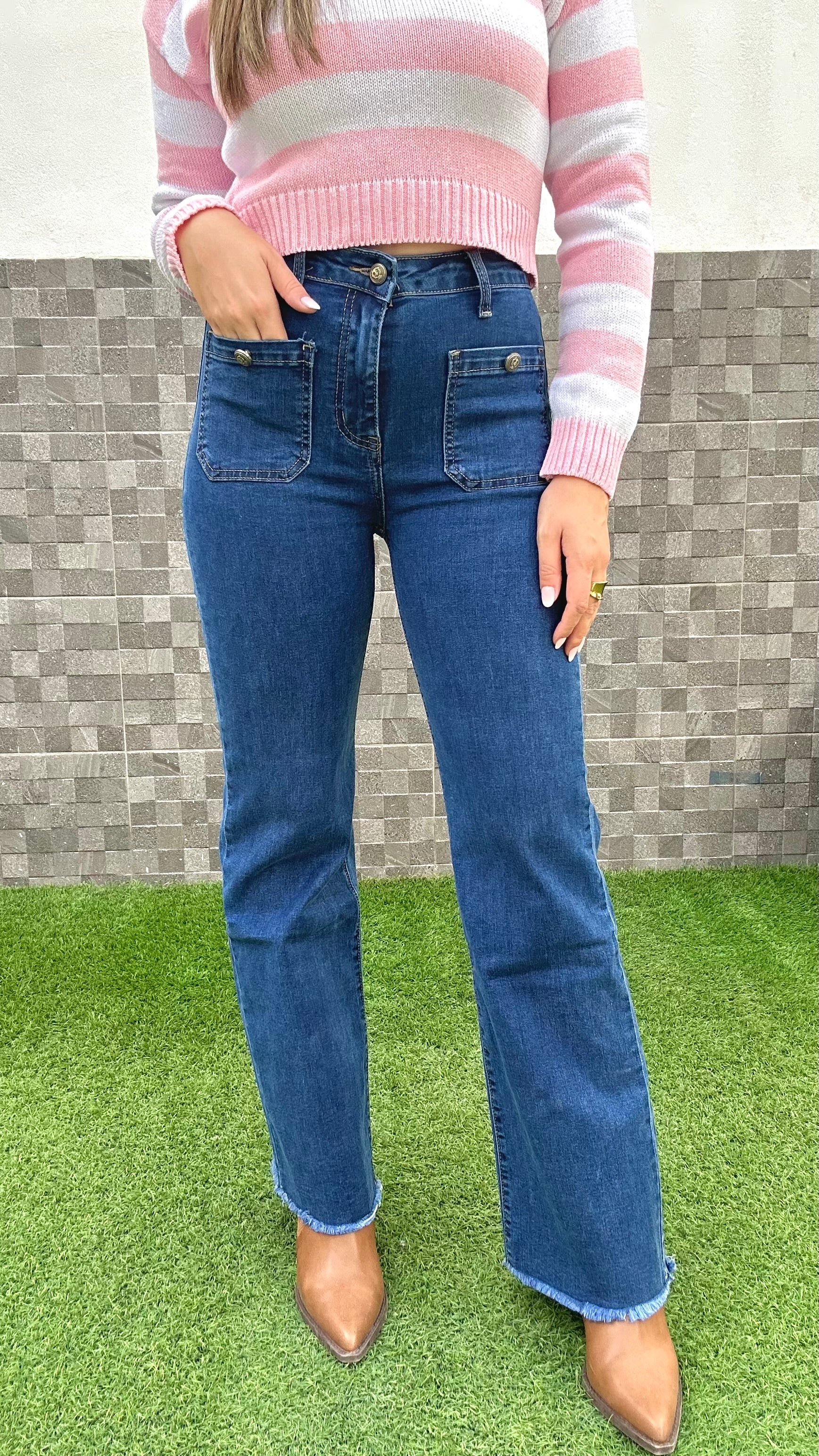 Pantalón denim ancho bolsillos