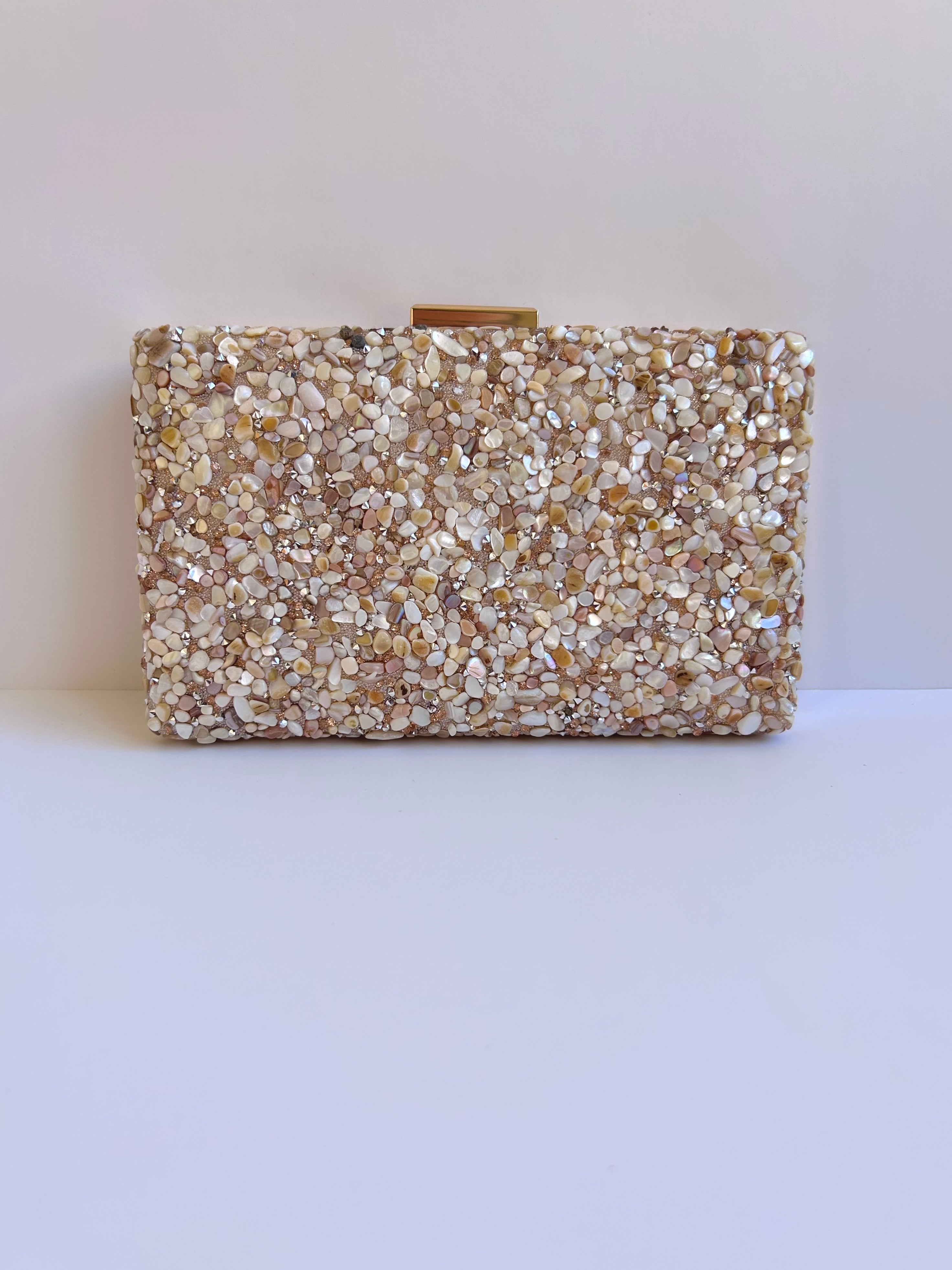 Gold metallic rhinestone clutch