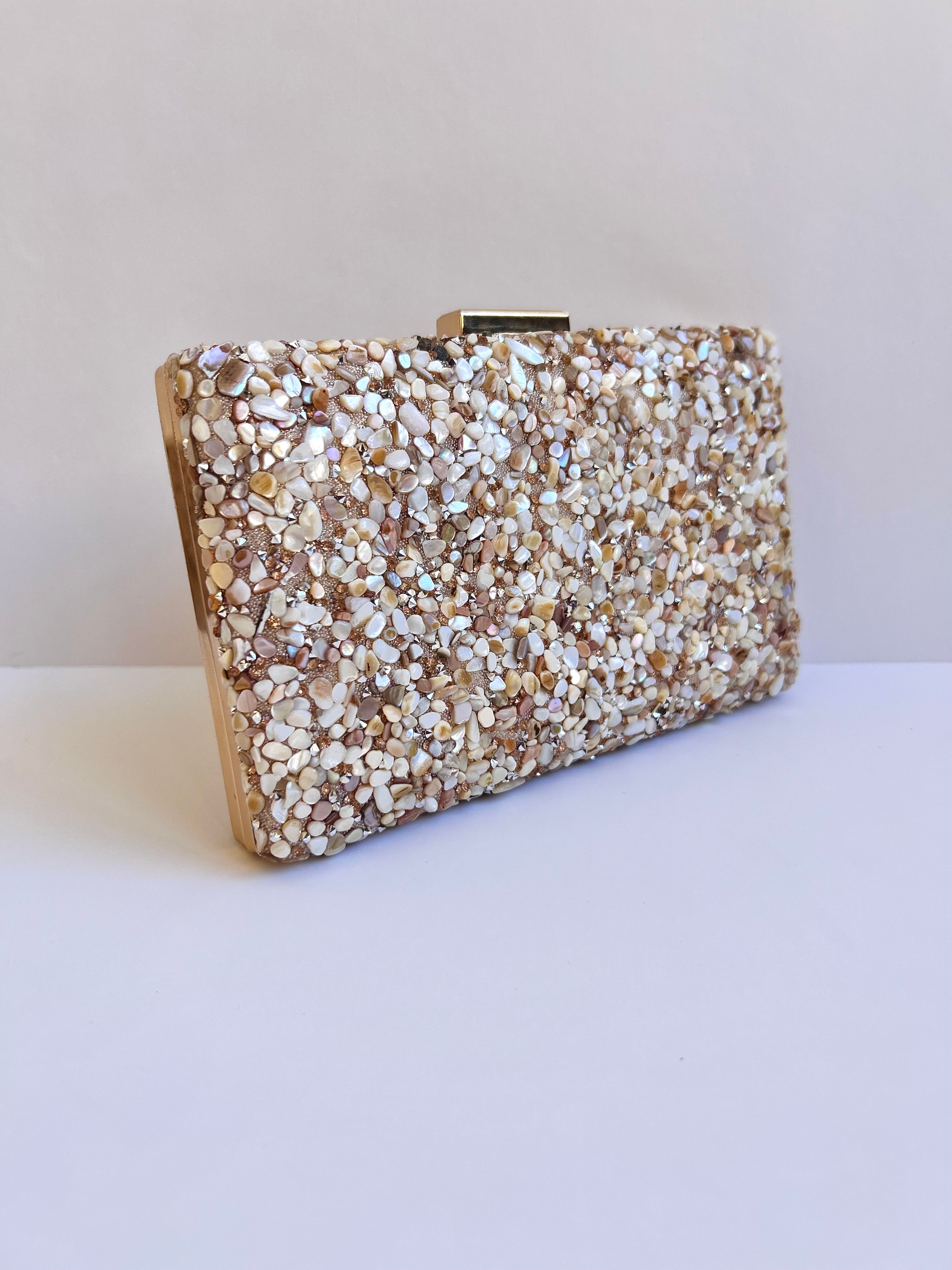 Gold metallic rhinestone clutch