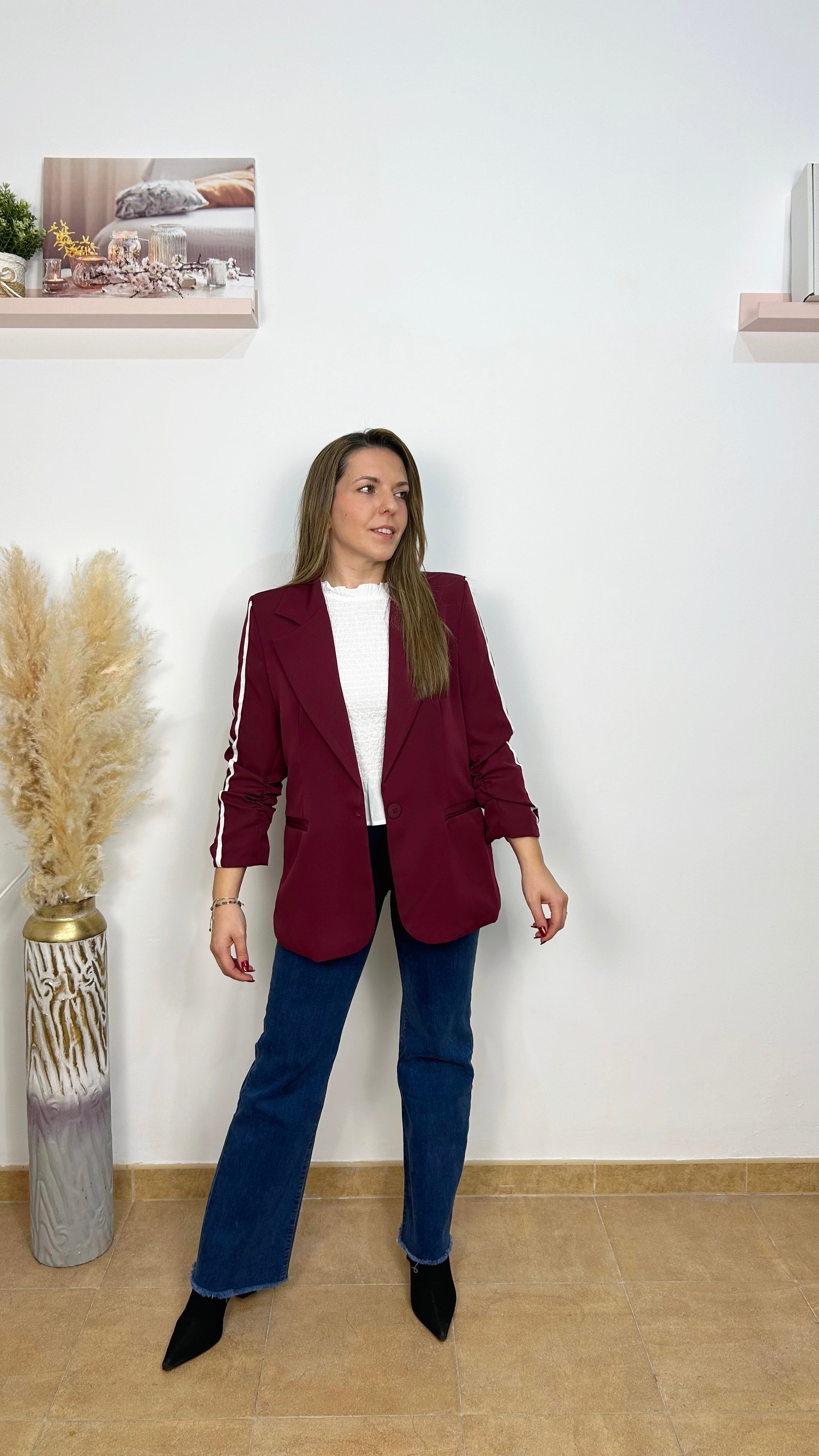 Blazer rayas laterales burdeos