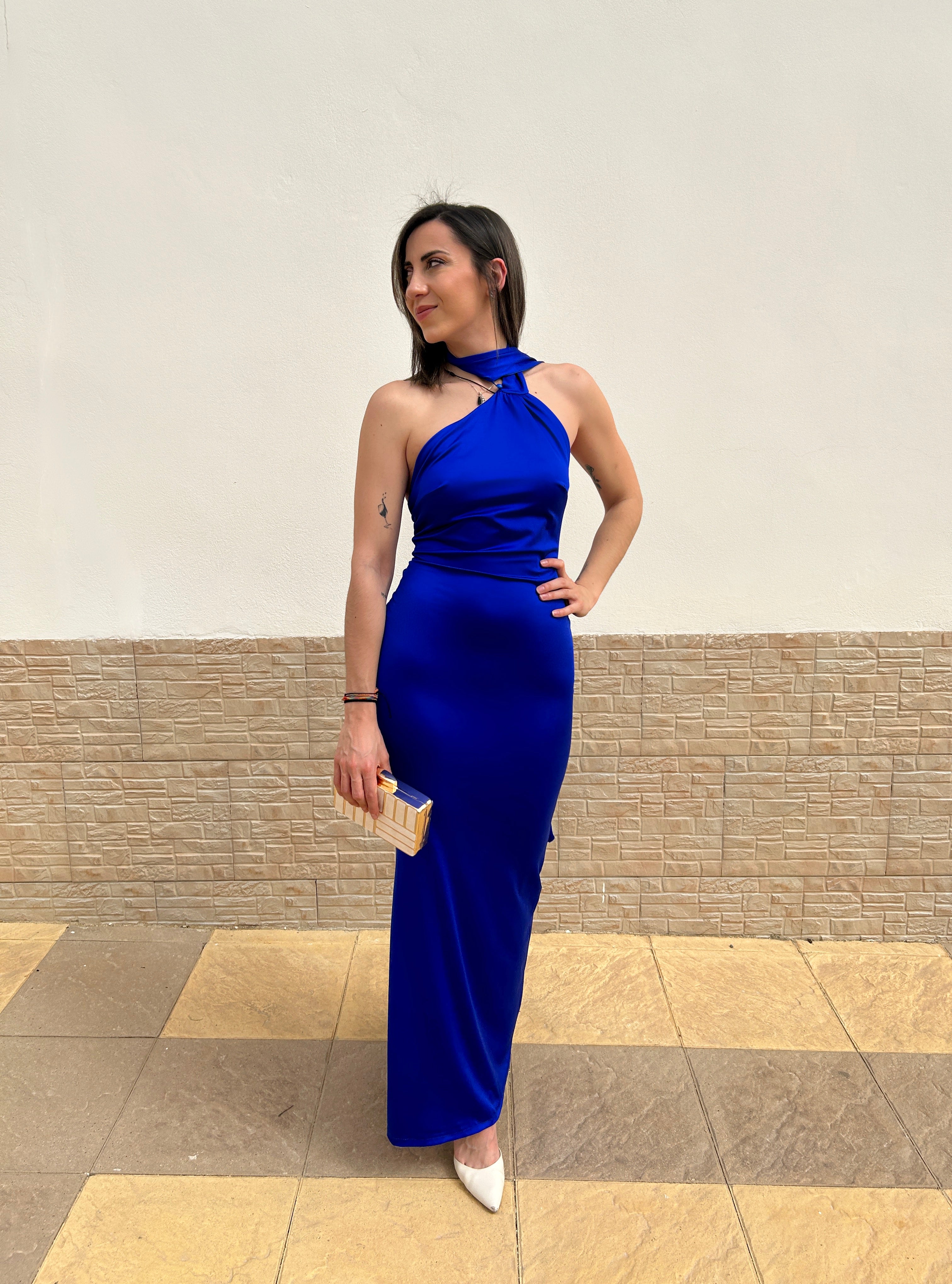 Vestido choker satinado azul