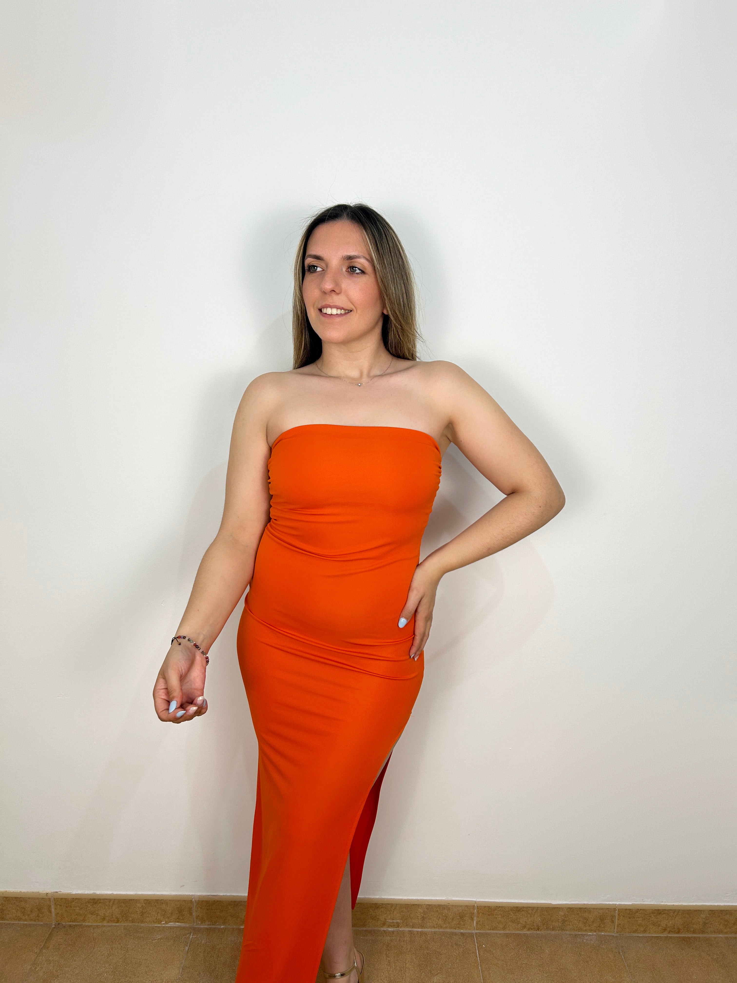 Orange word midi dress