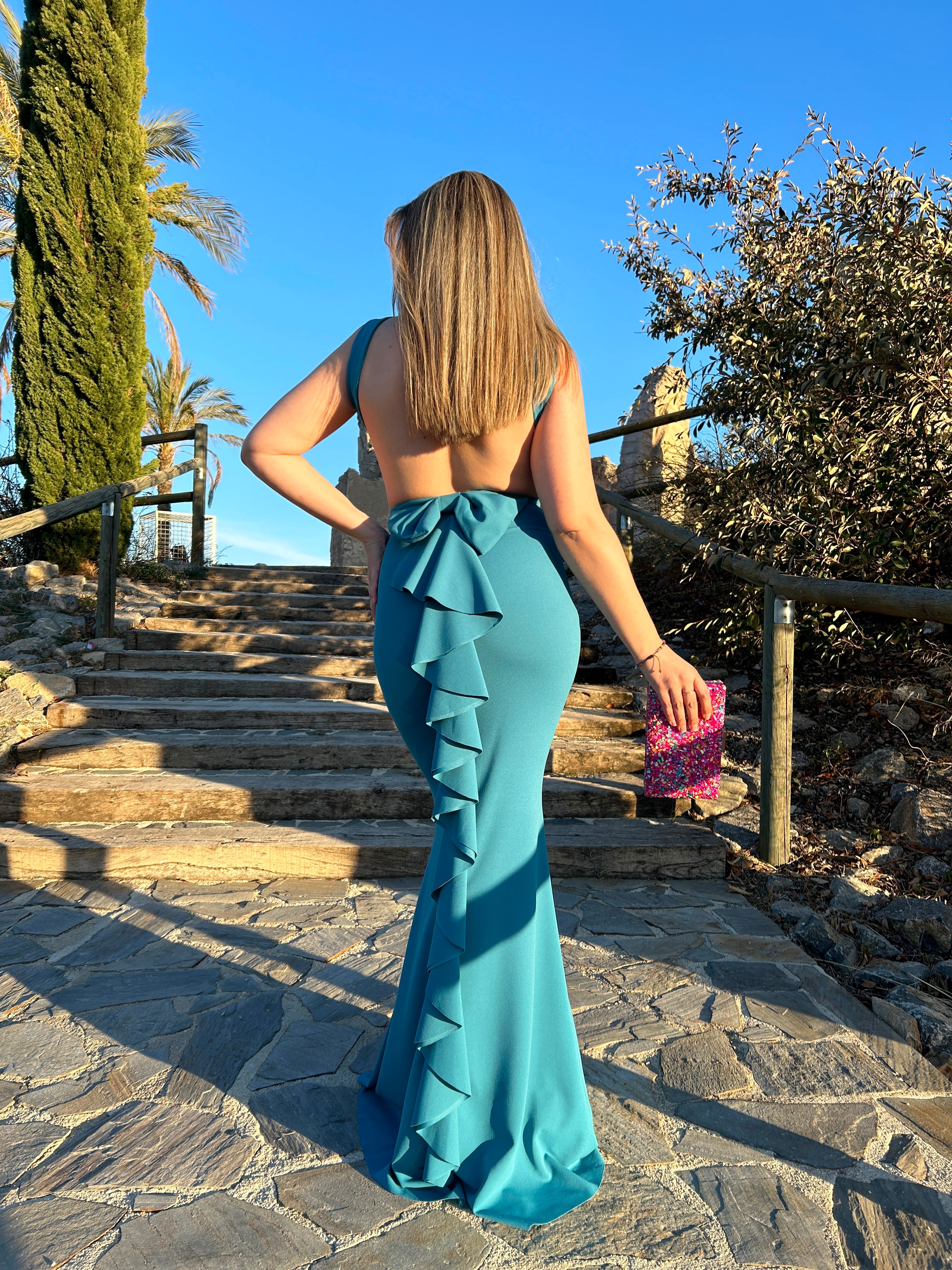 Sage mermaid bow back dress