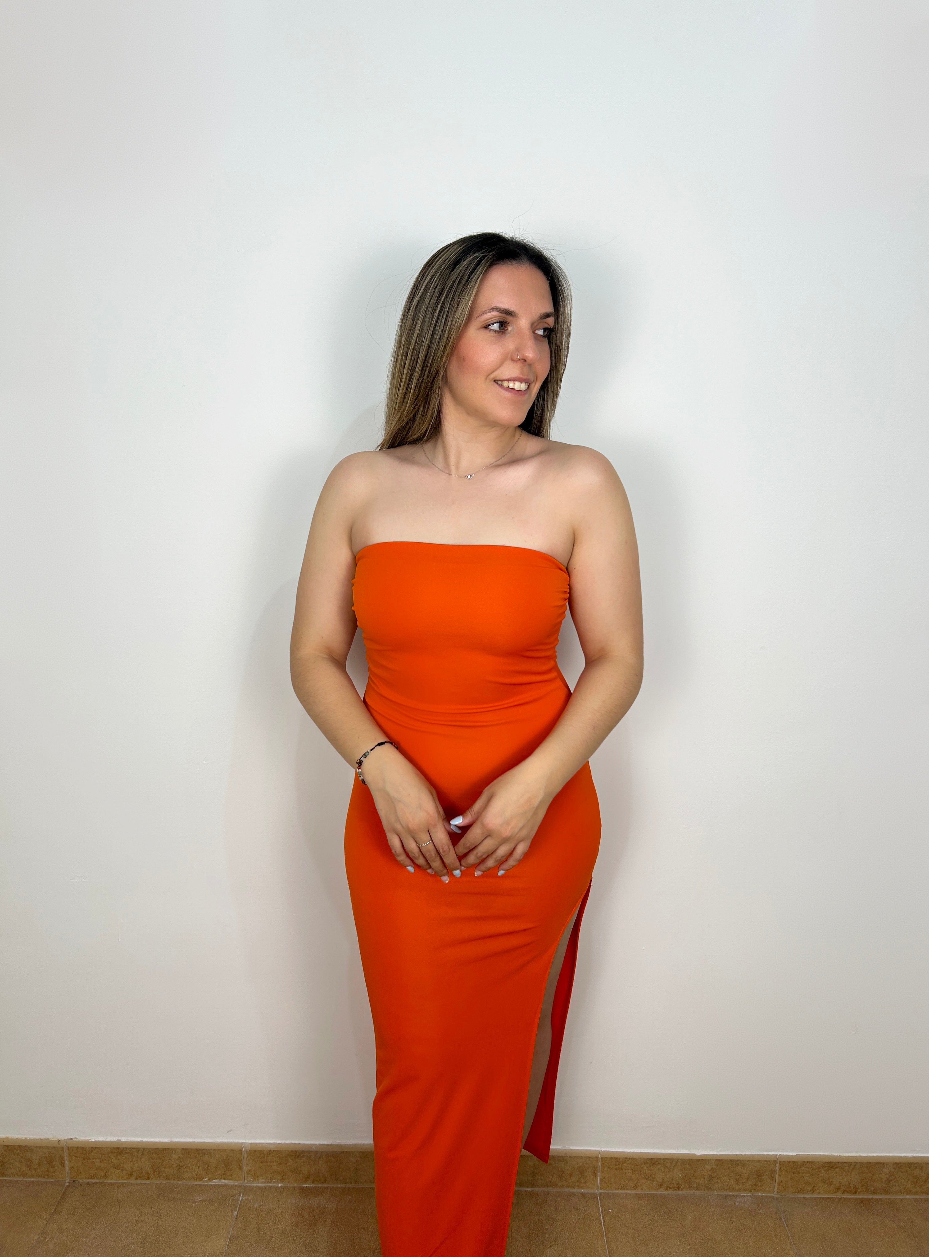 Orange word midi dress