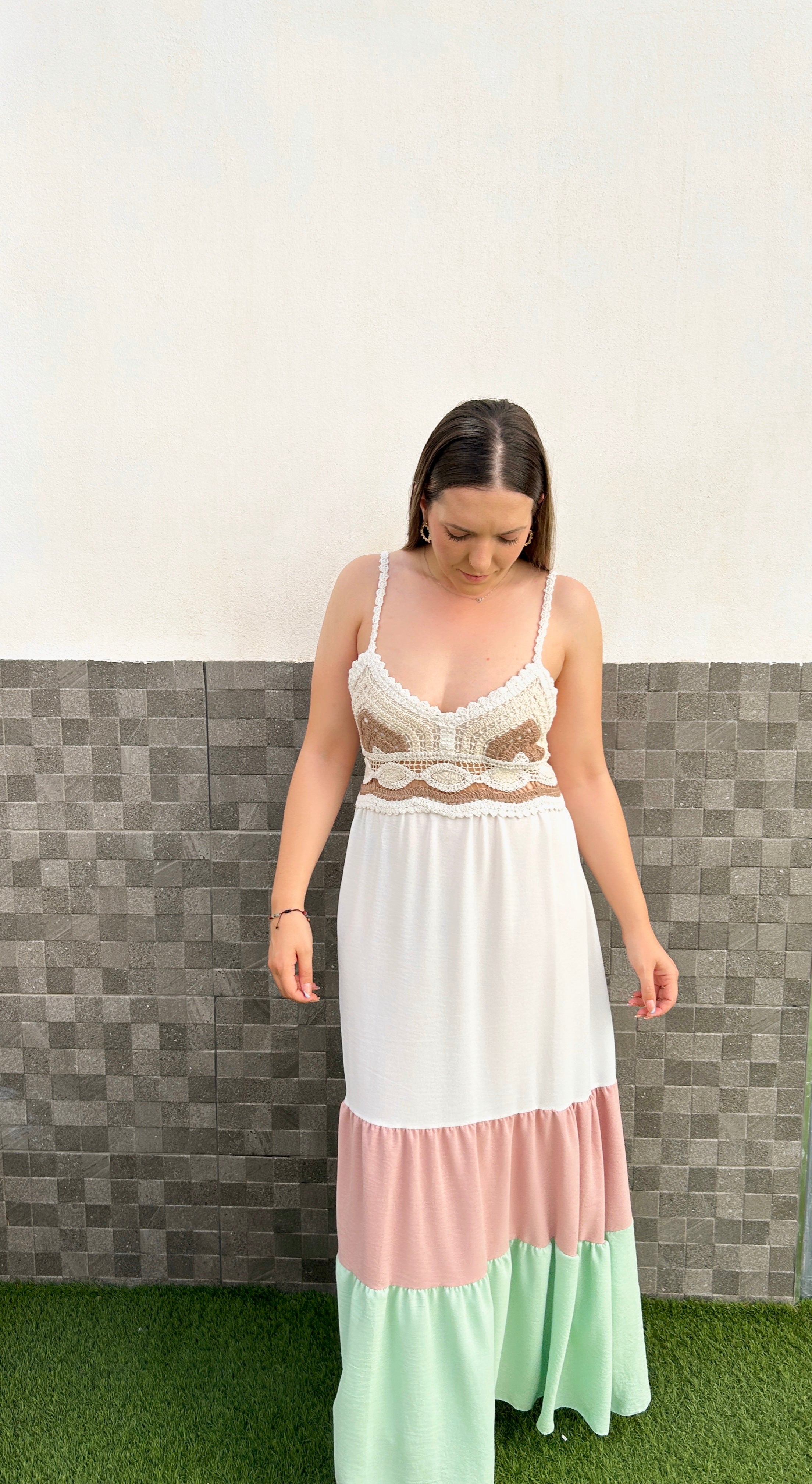 Vestido volantes crochet blanco