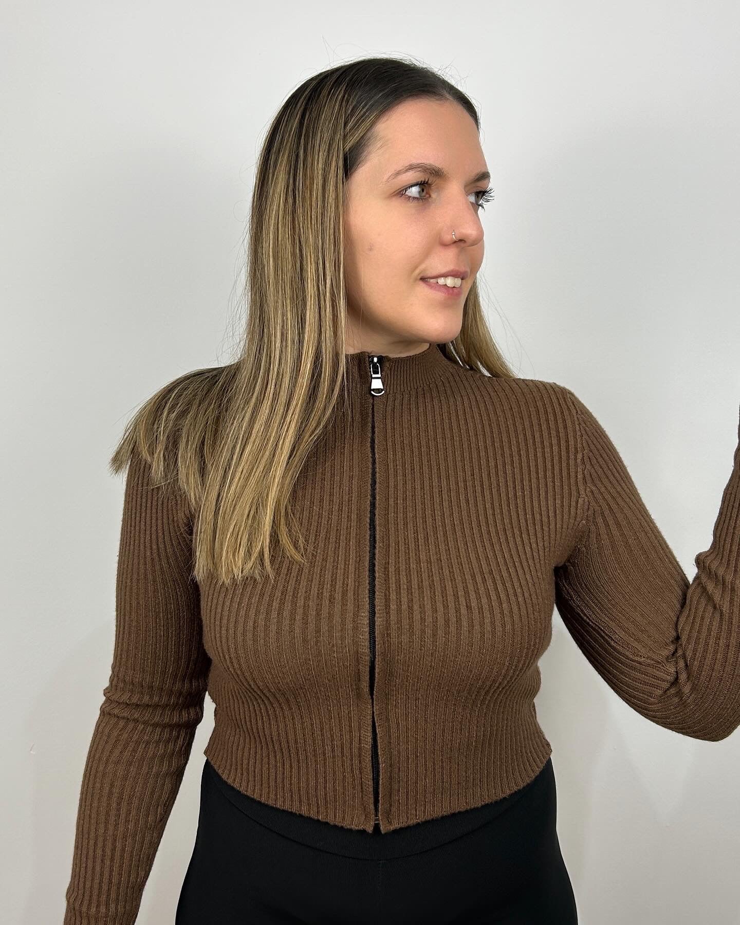 Brown crop zip jersey