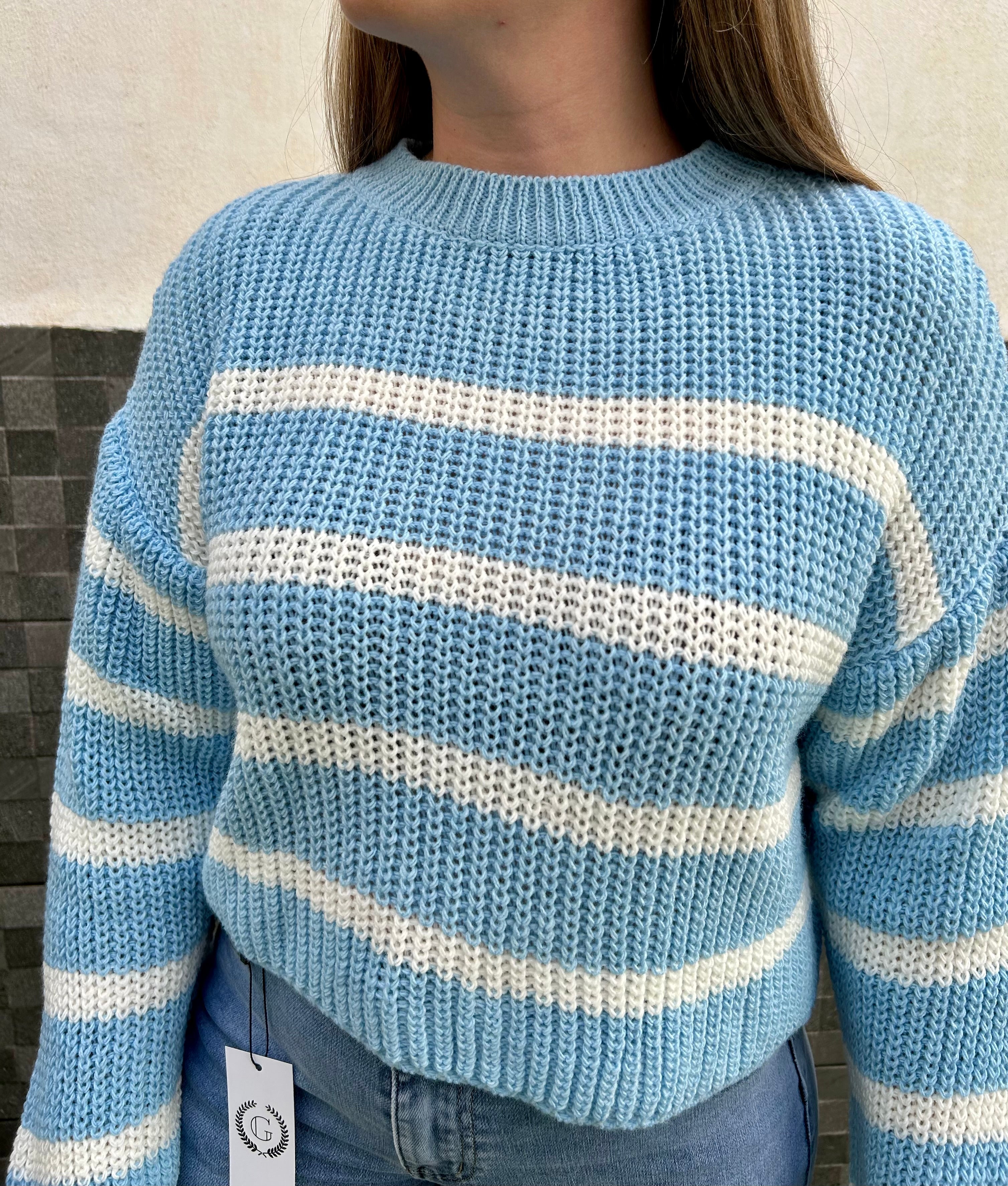 Maglione crop a righe azzurre