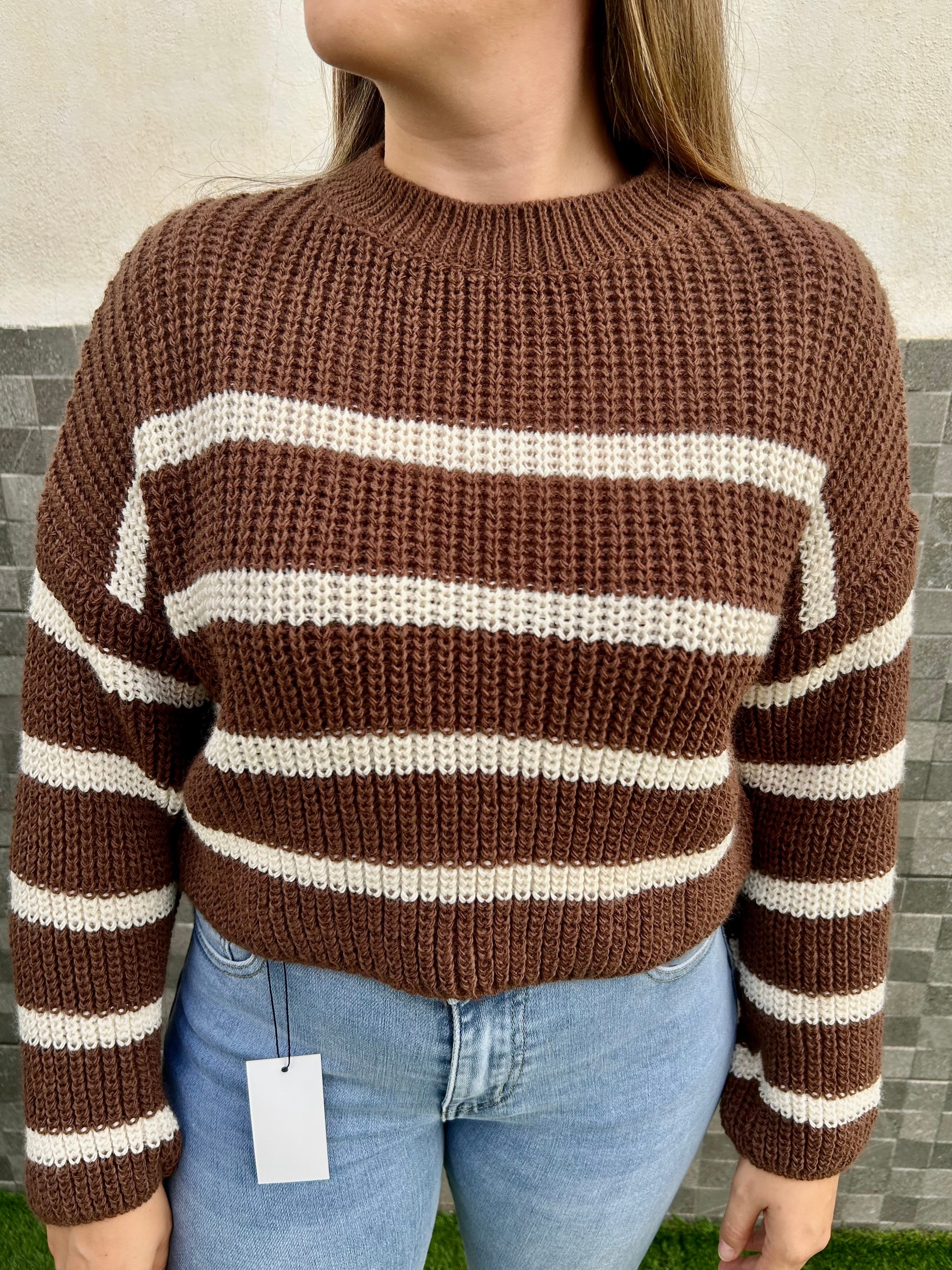 Chocolate/white striped cropped jersey