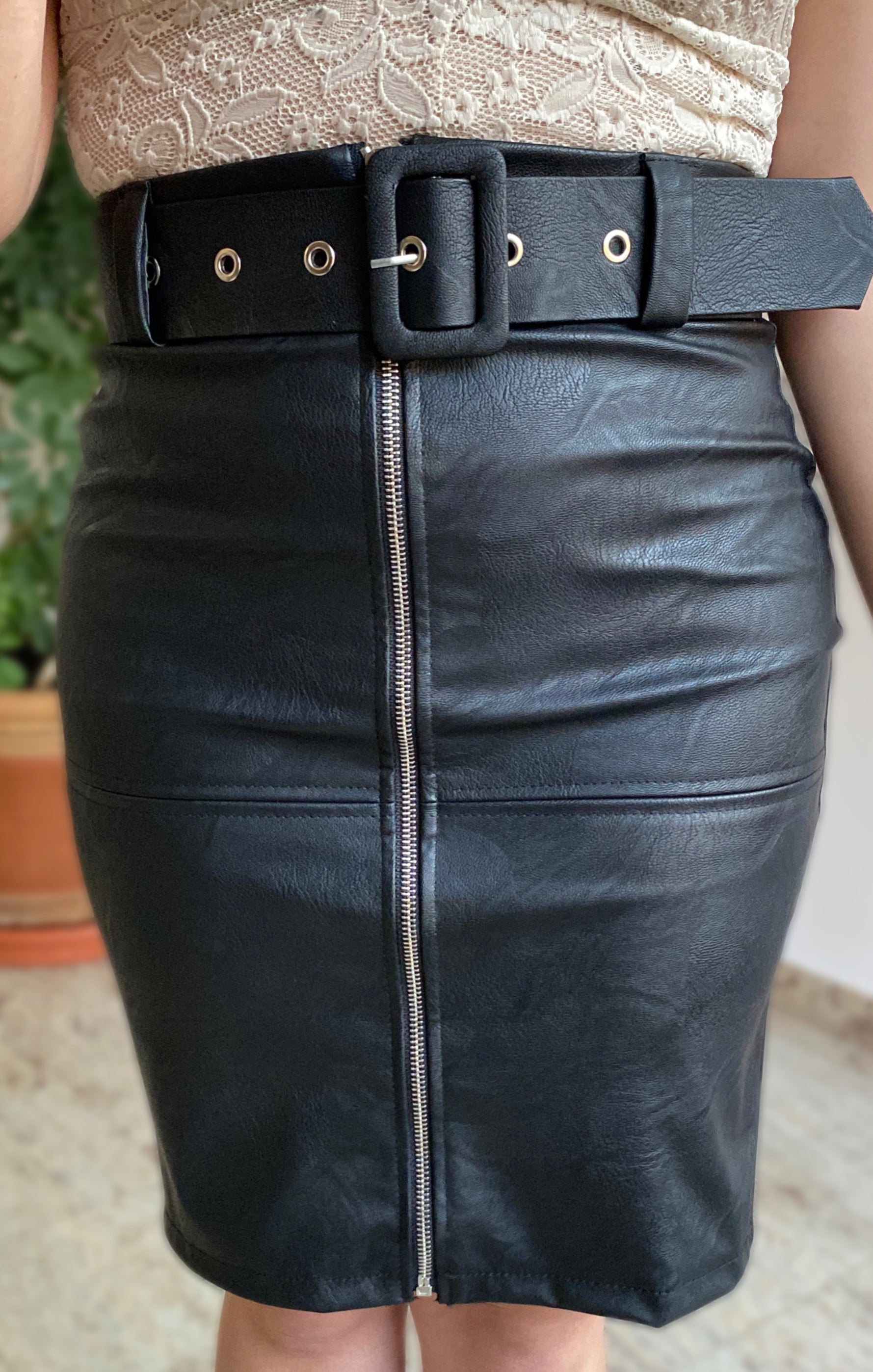 Faux leather skirt with black zipper