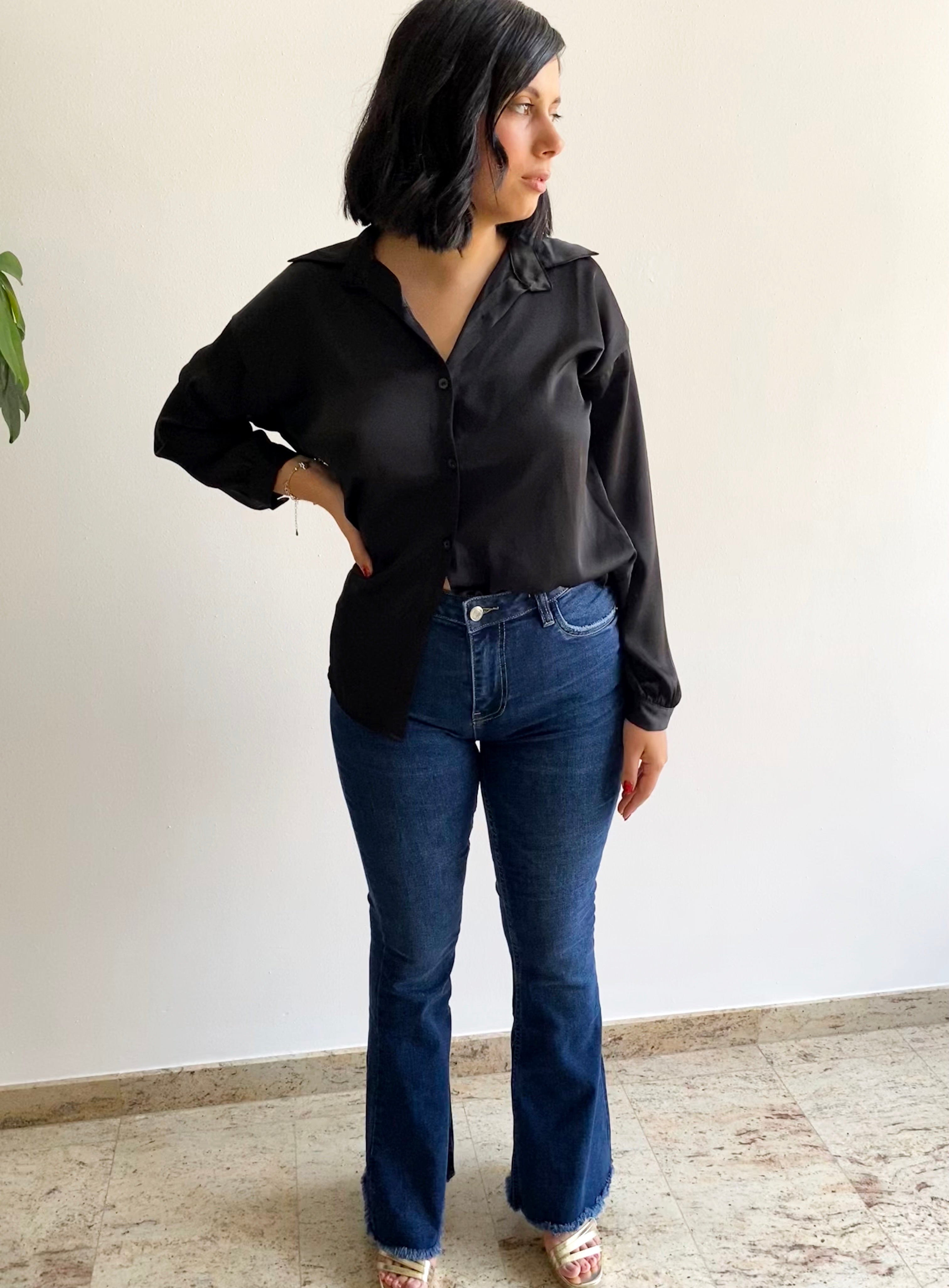 Camisa oversize satén negro