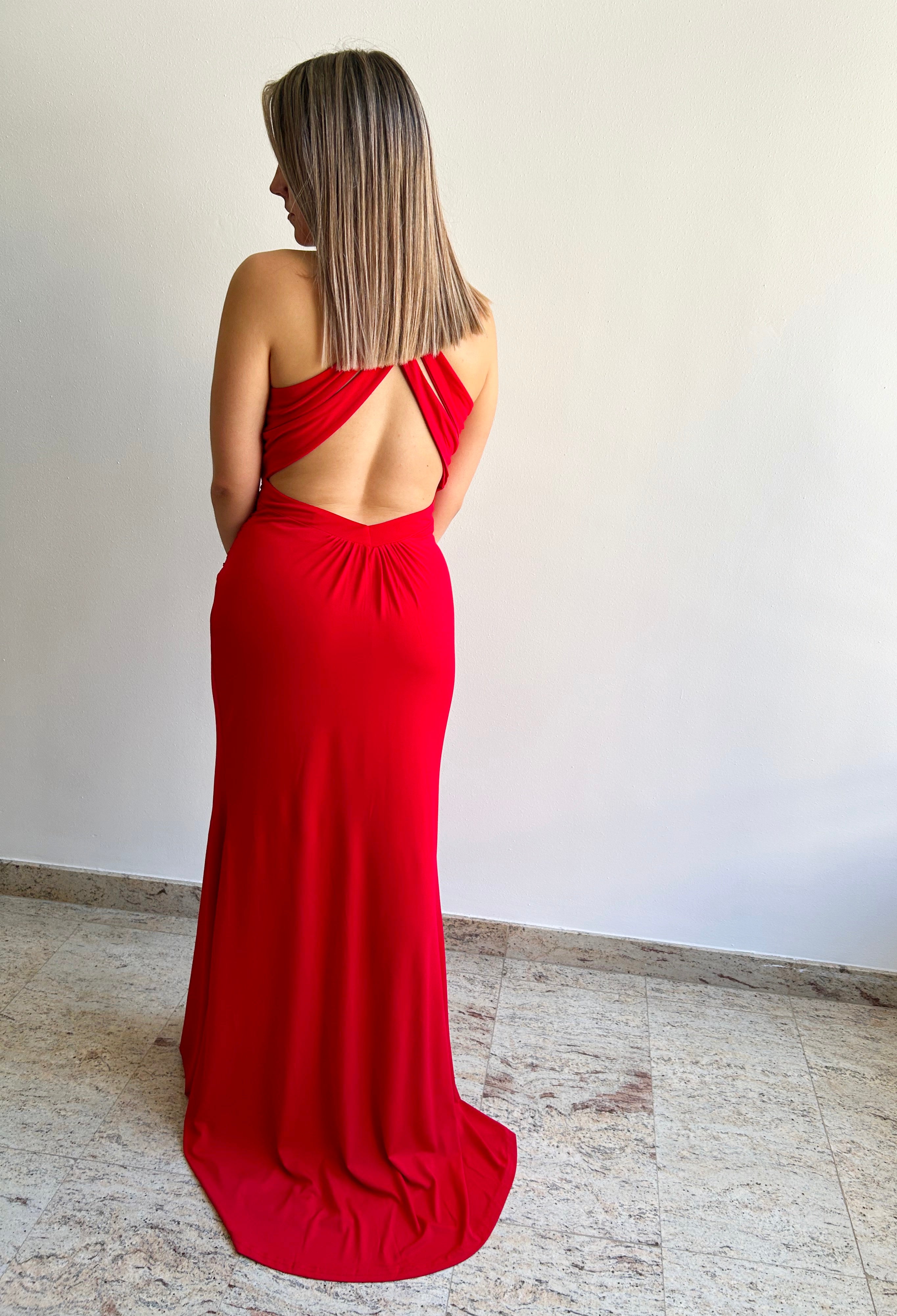 Vestido escote cruzado rojo