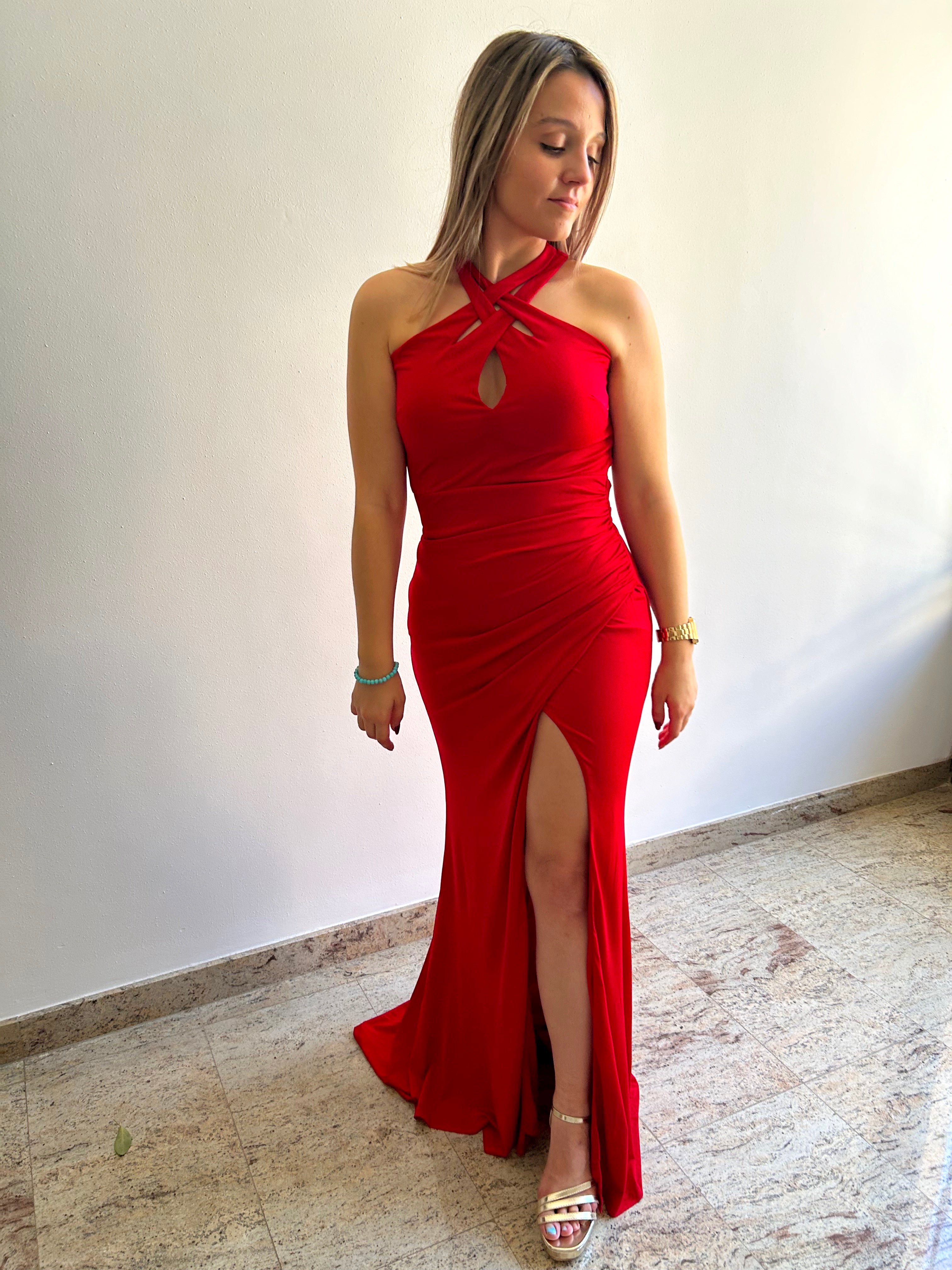 Vestido escote cruzado rojo