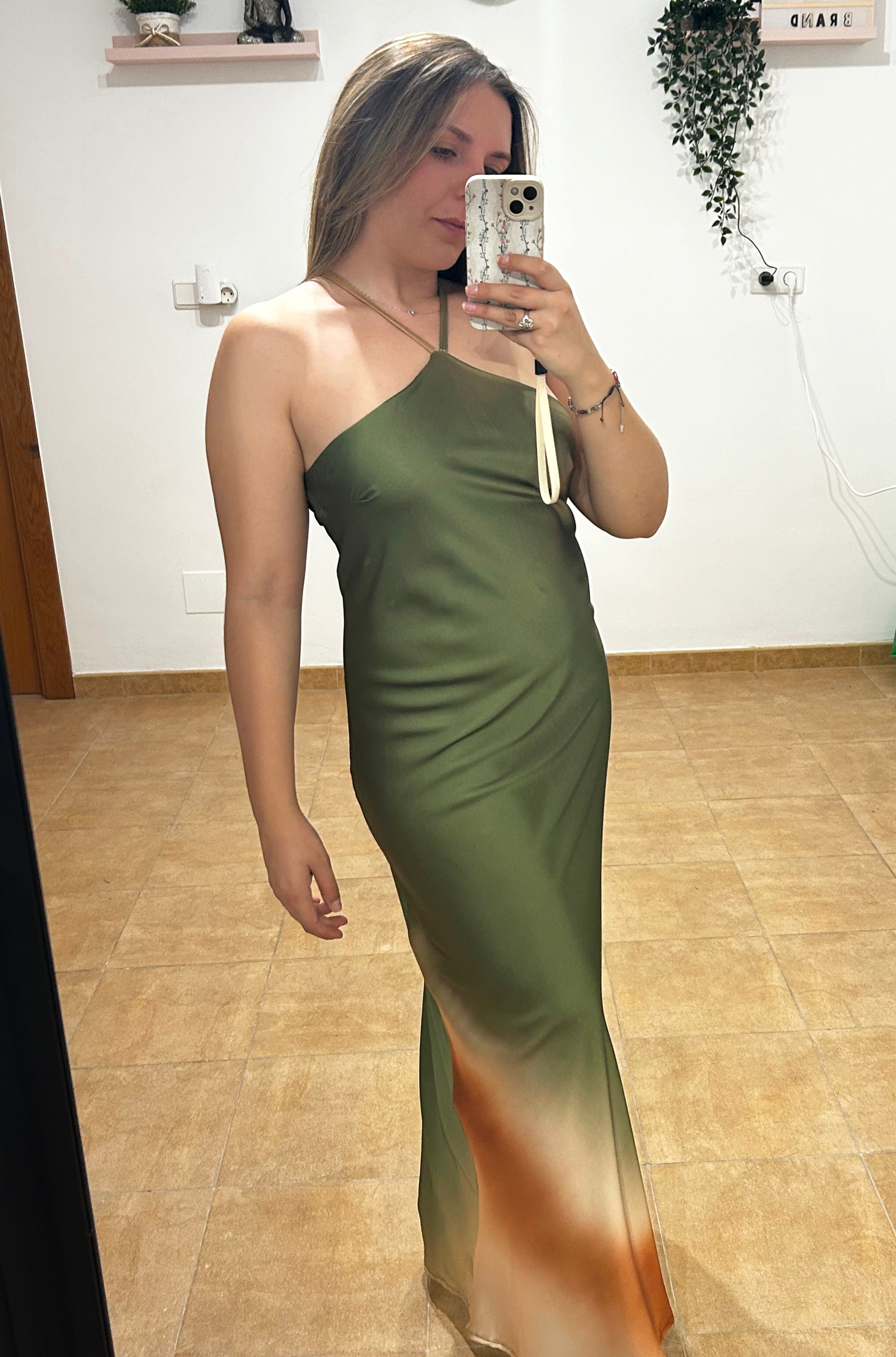 Vestido lencero degradado verde