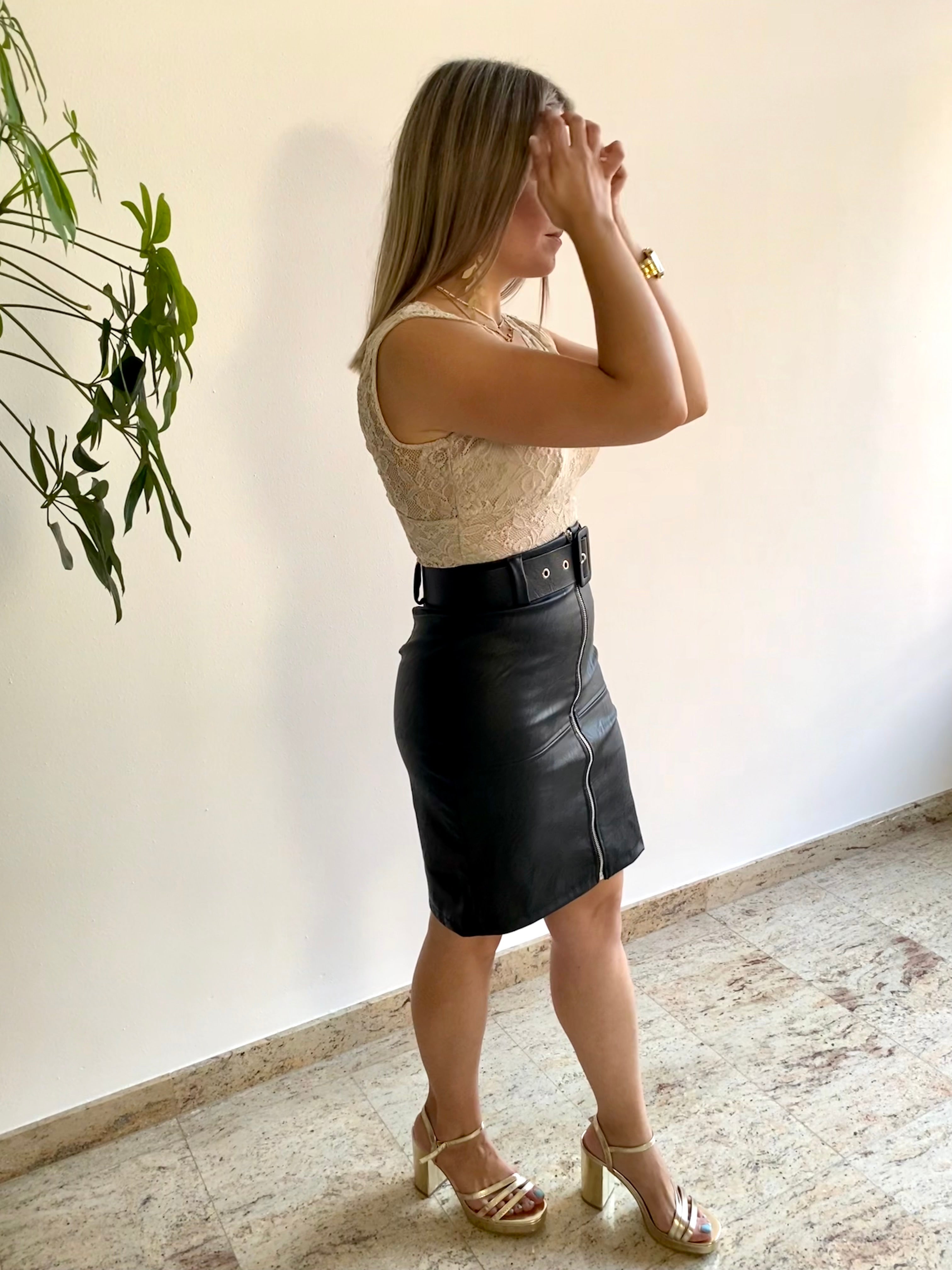 Faux leather skirt with black zipper