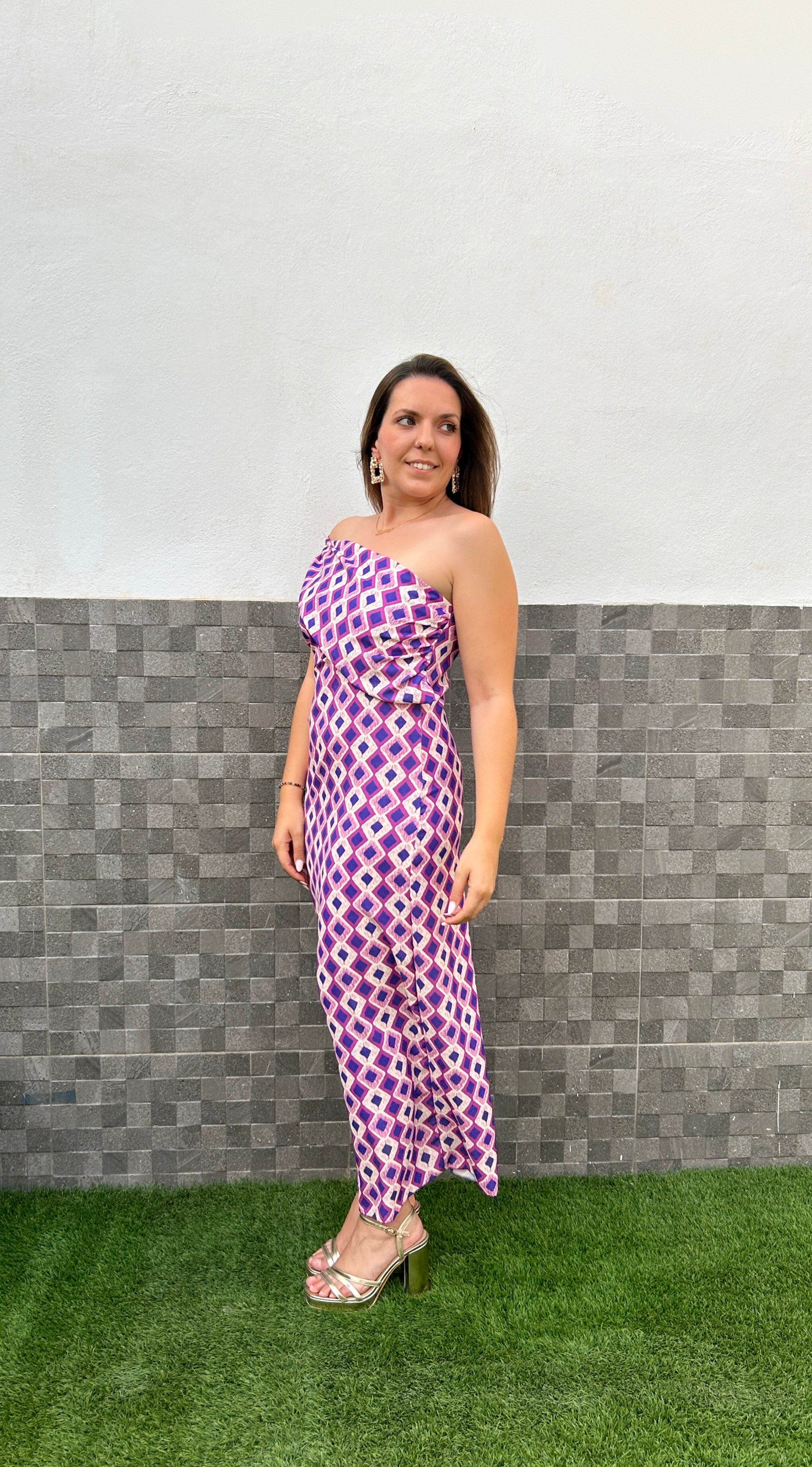 Printed midi dress with amarena band