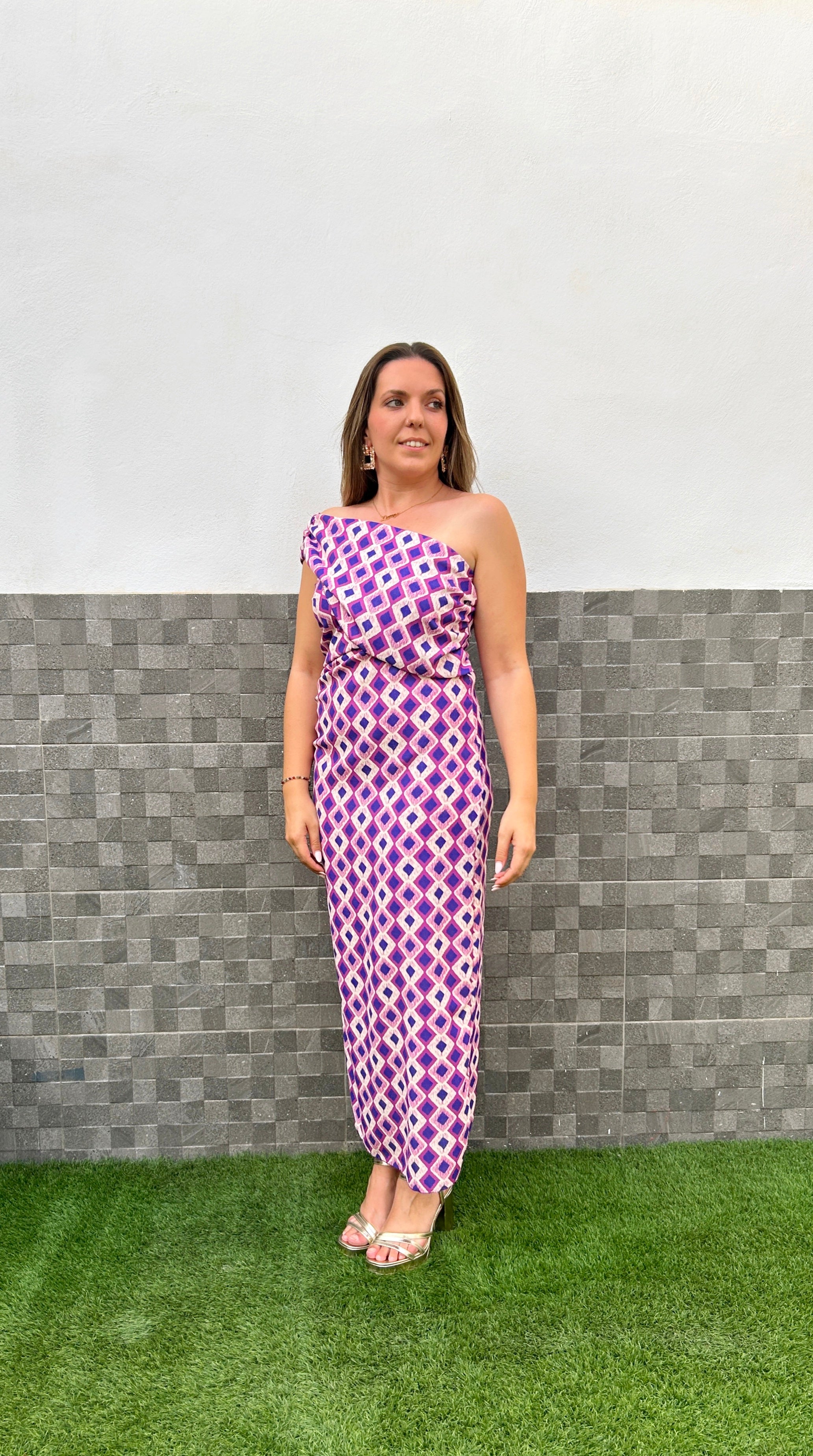 Printed midi dress with amarena band