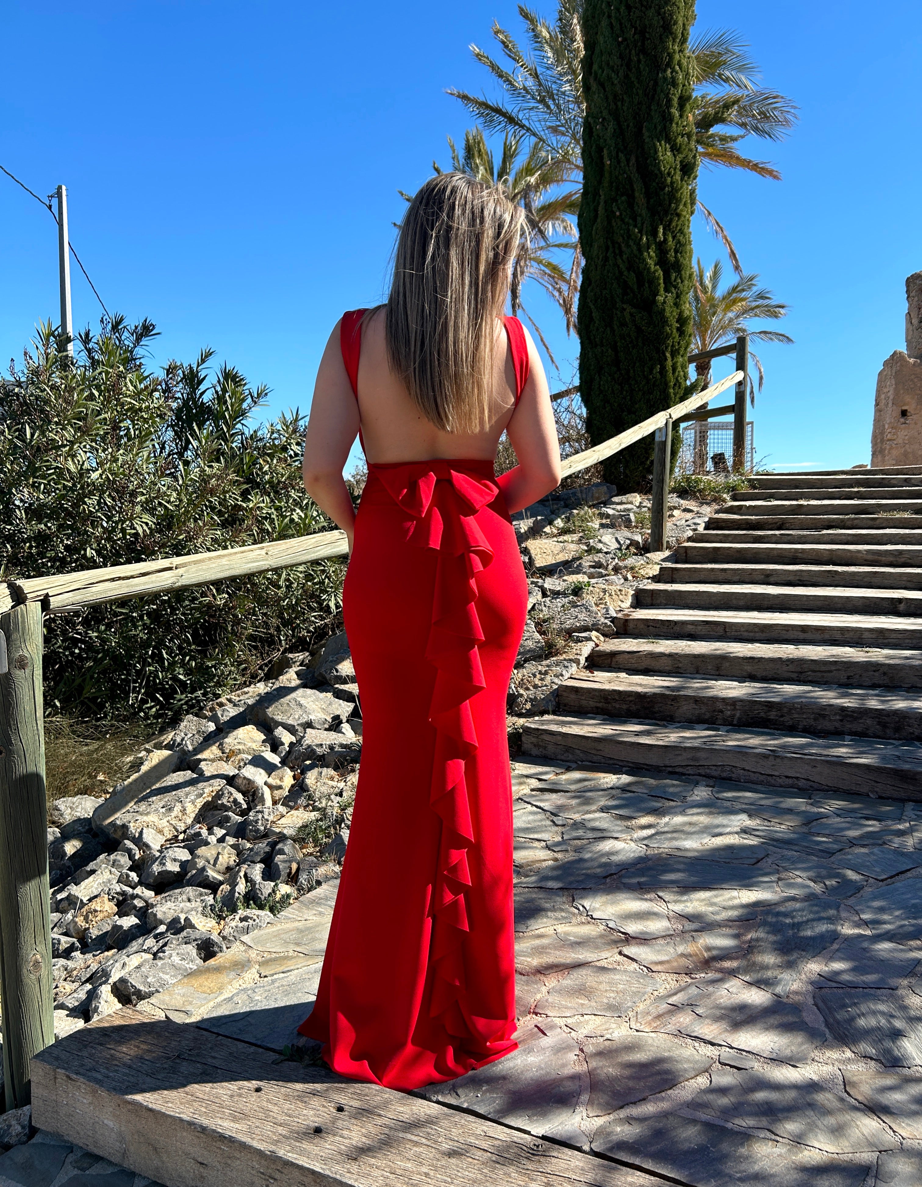 Vestido espalda lazo sirena rojo