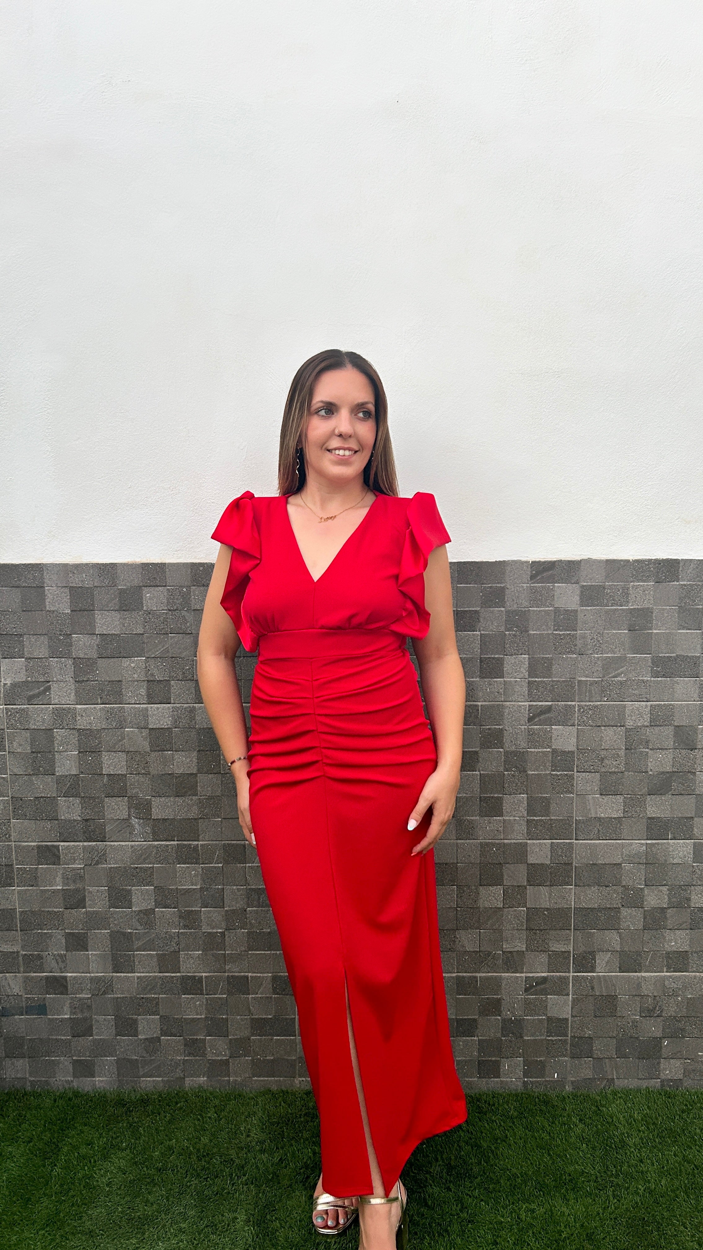 Red Drapeado Rase Rush Kleid