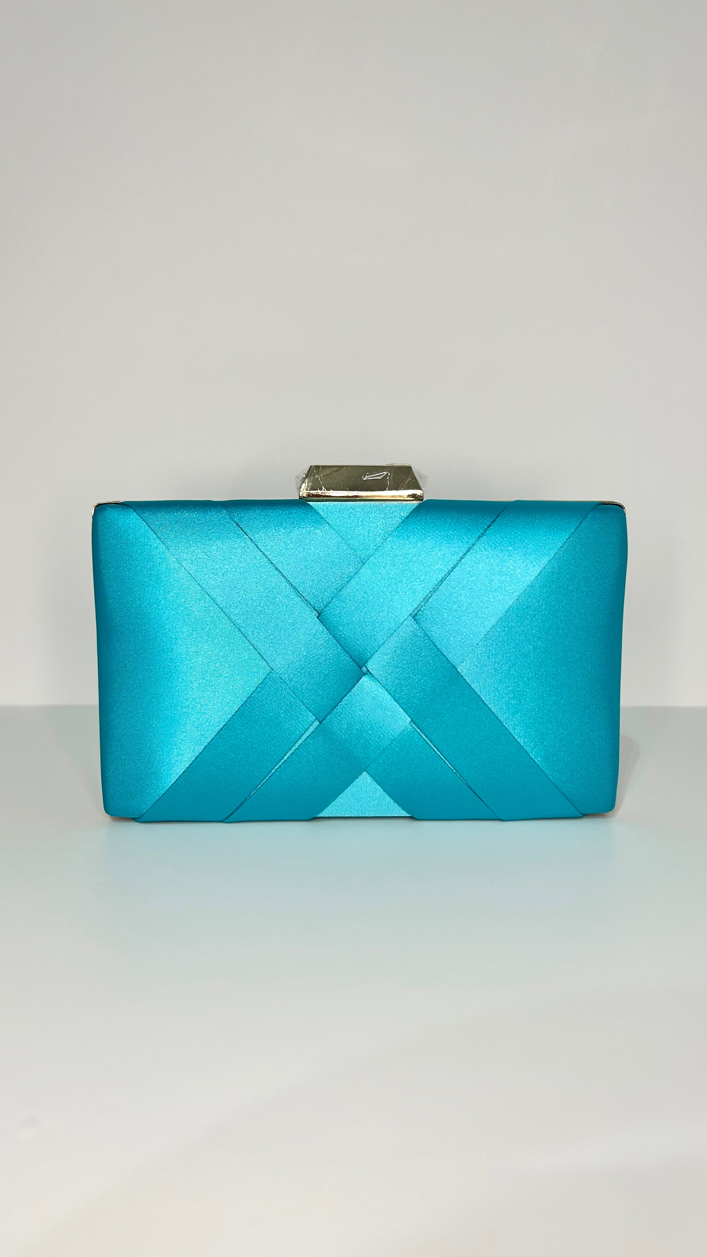 Blue interlaced satin clutch