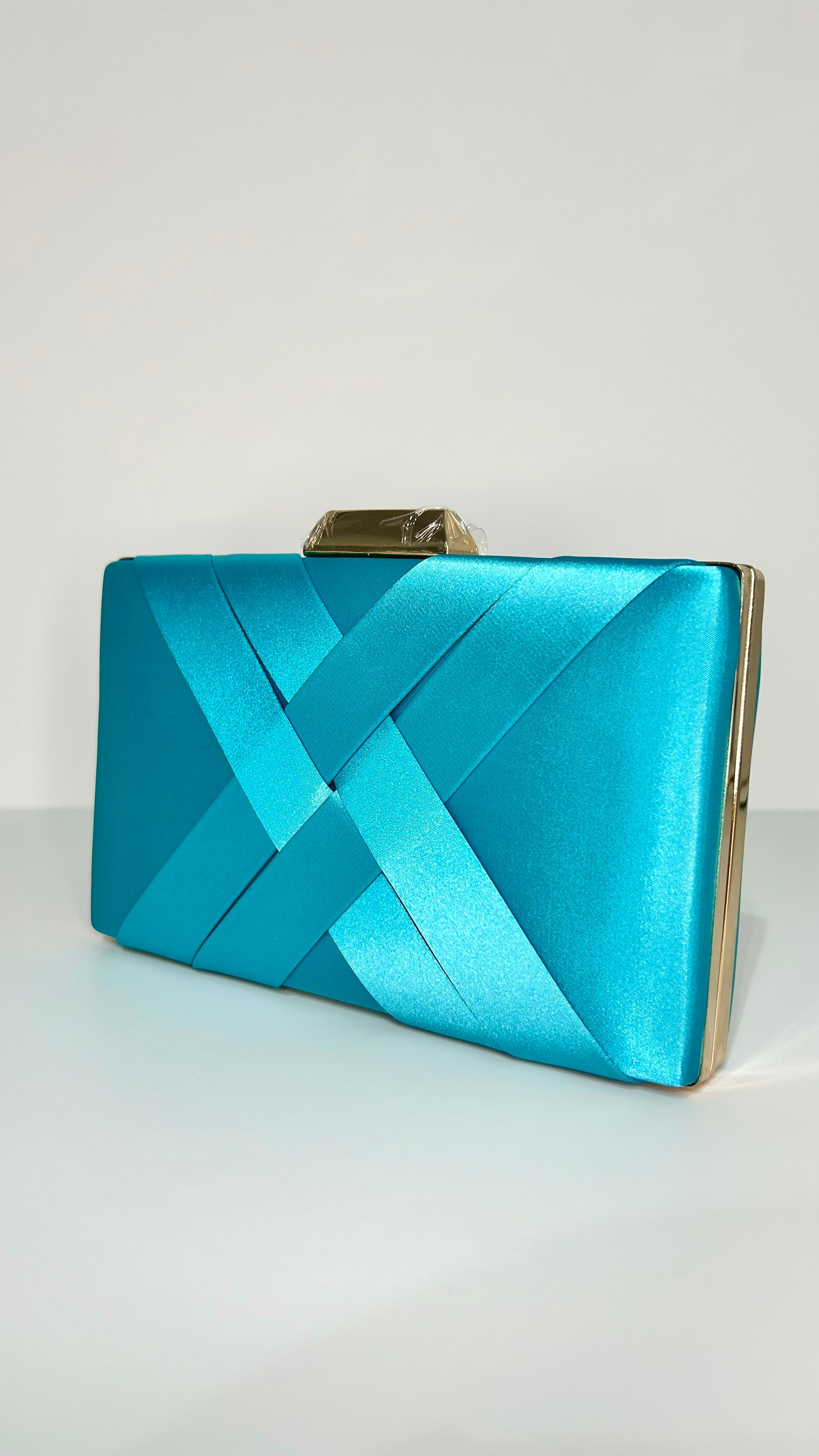 Blue interlaced satin clutch