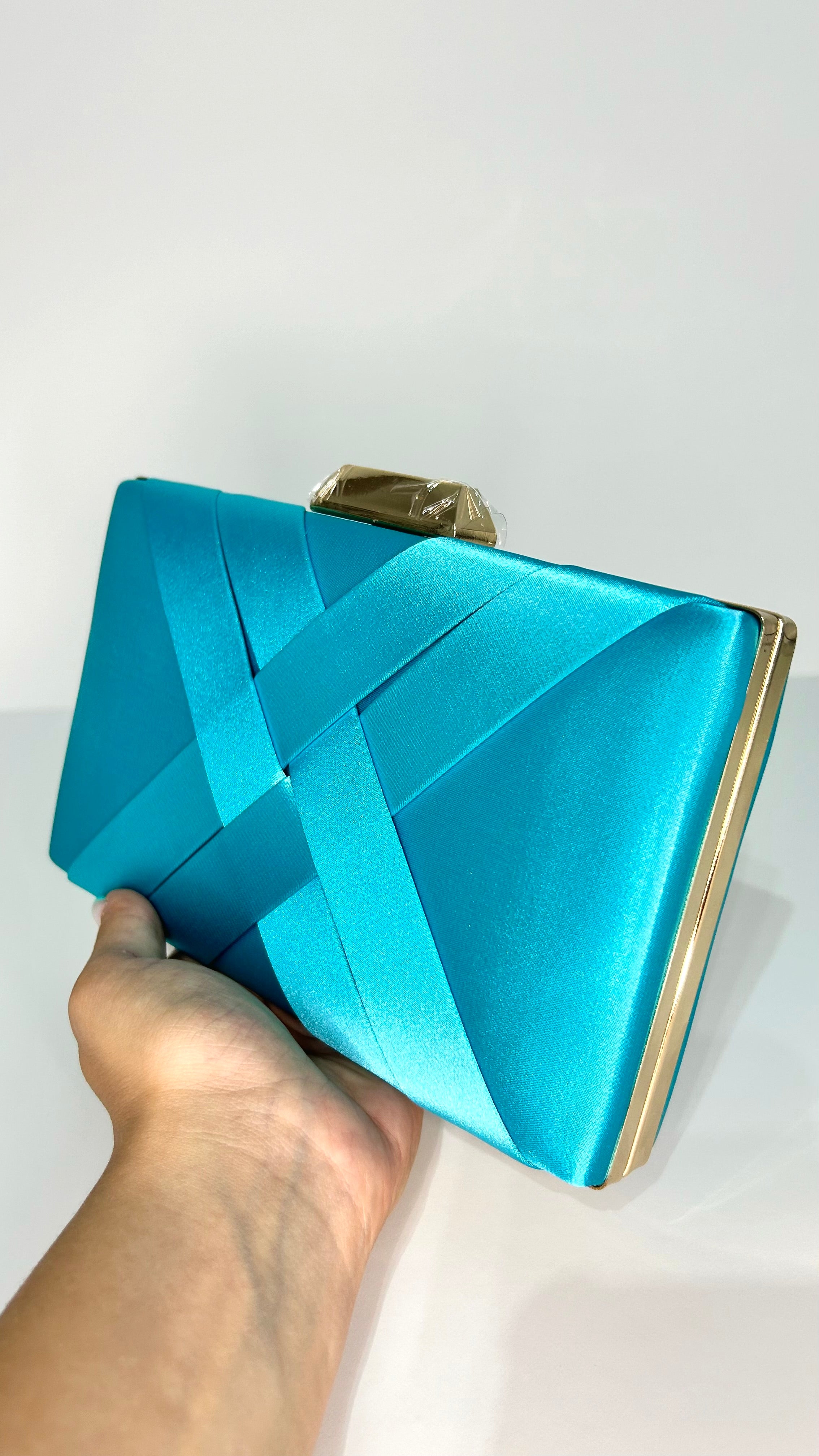 Blue interlaced satin clutch