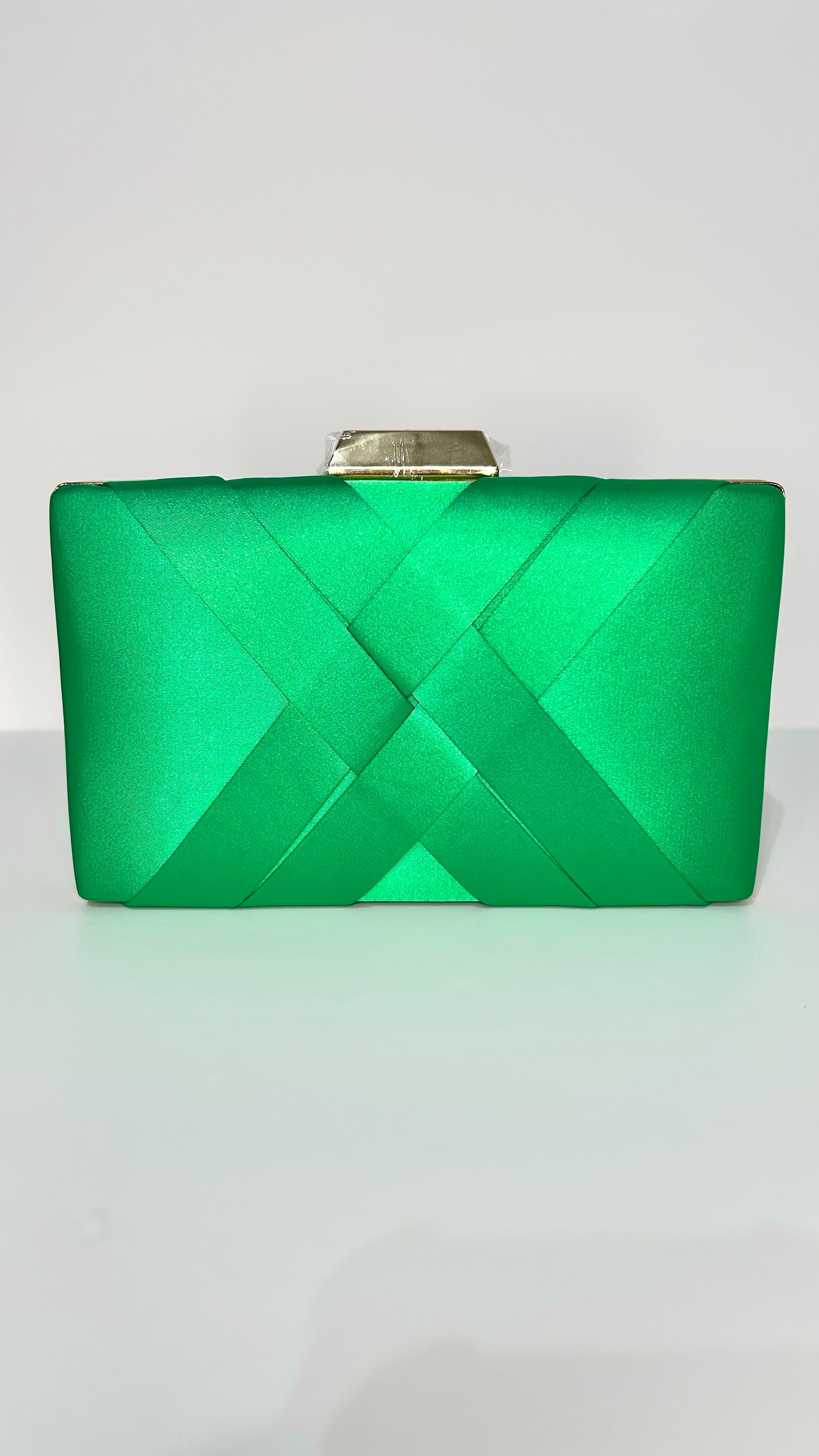 Grass green satin interlaced clutch