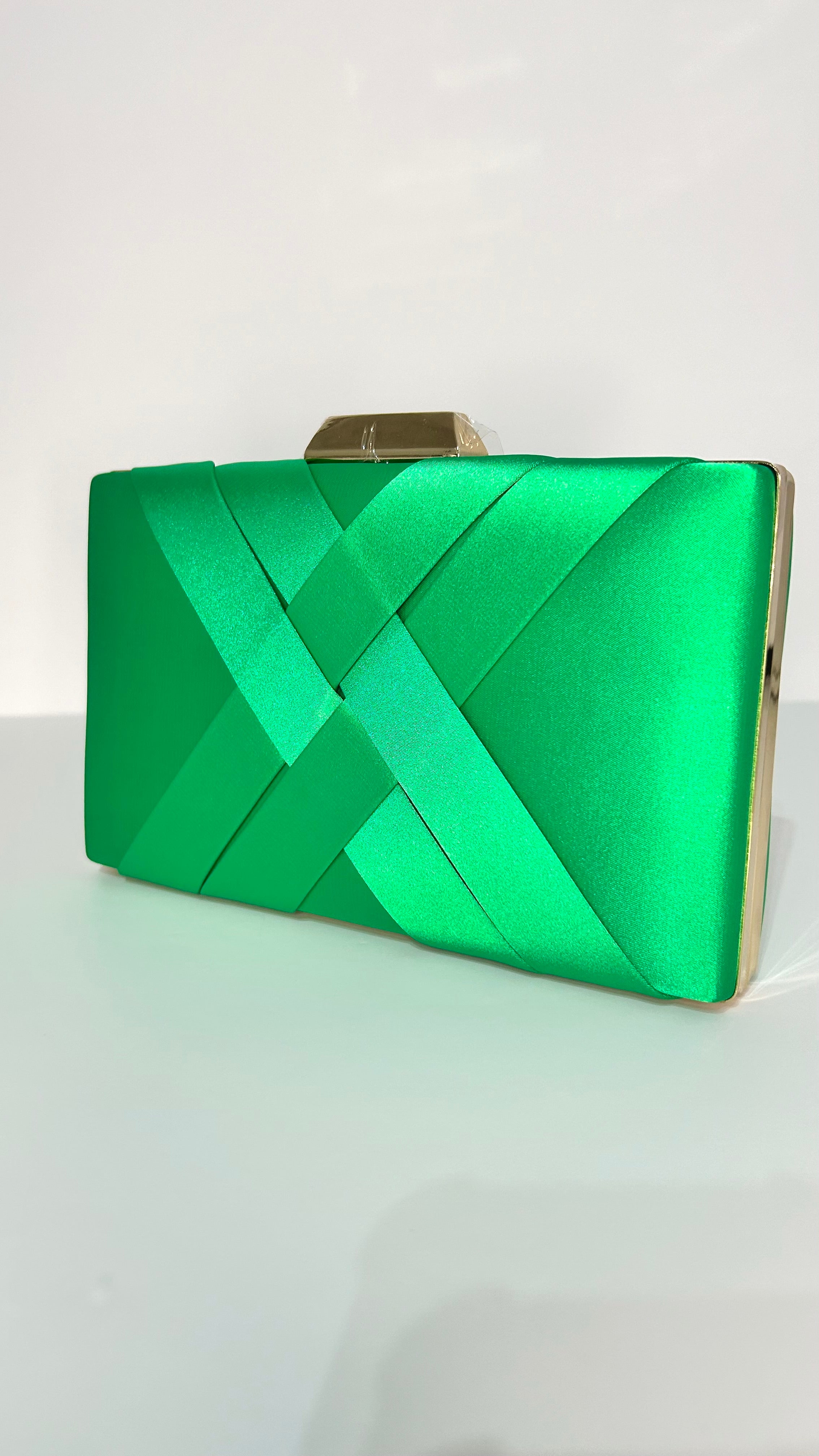 Grass green satin interlaced clutch