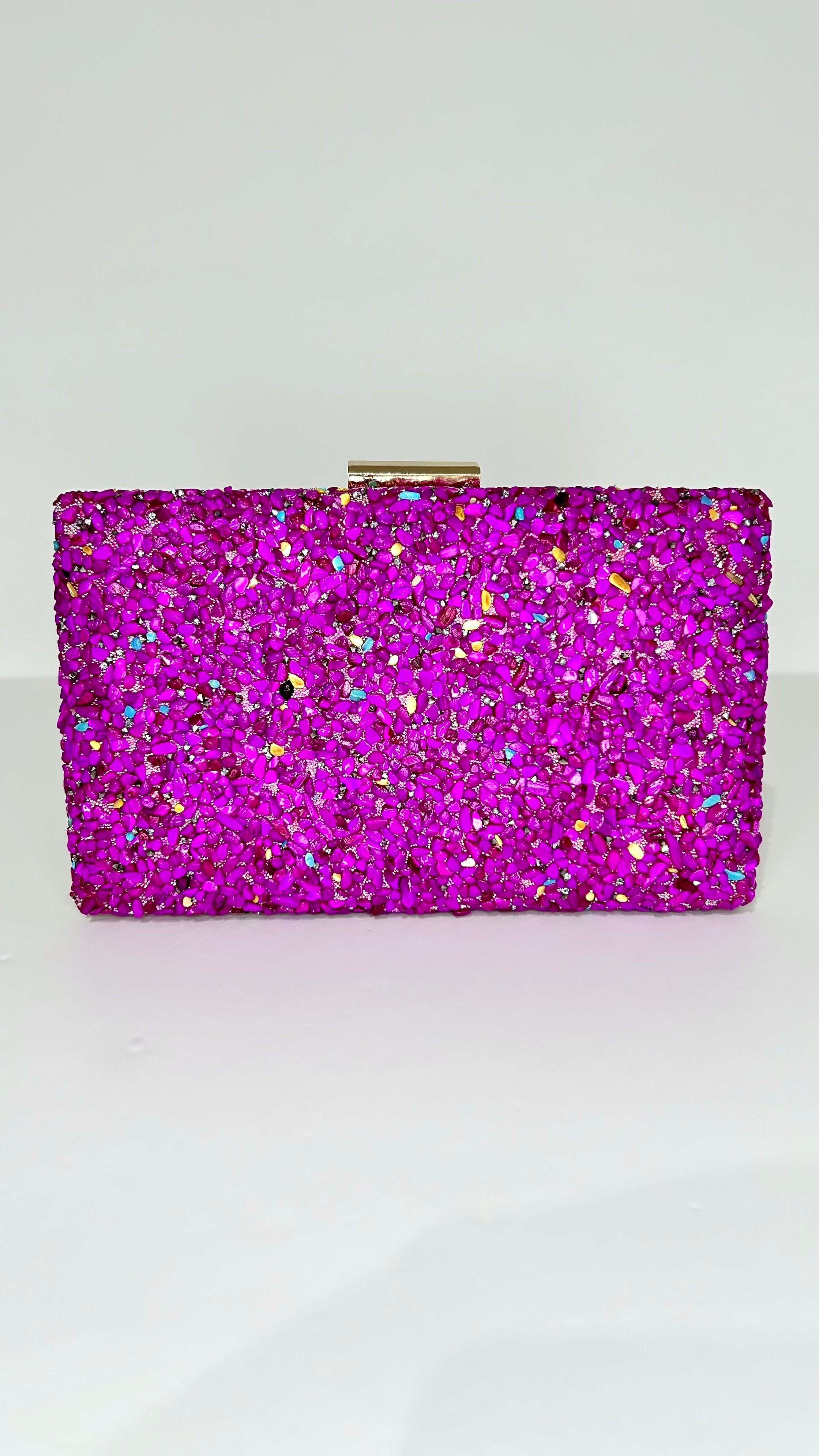 Pochette Bouganville con strass metallici