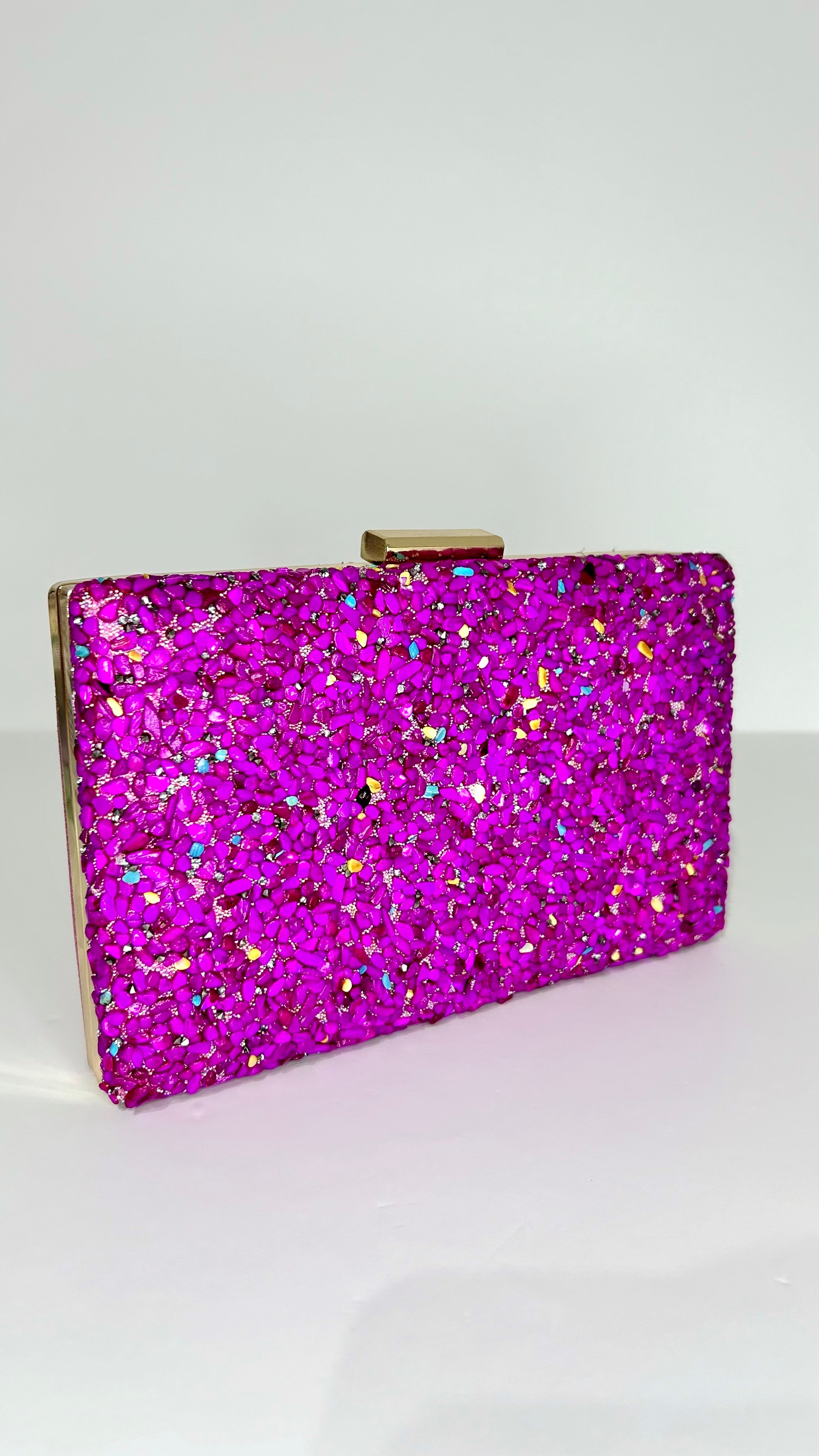 Pochette Bouganville con strass metallici