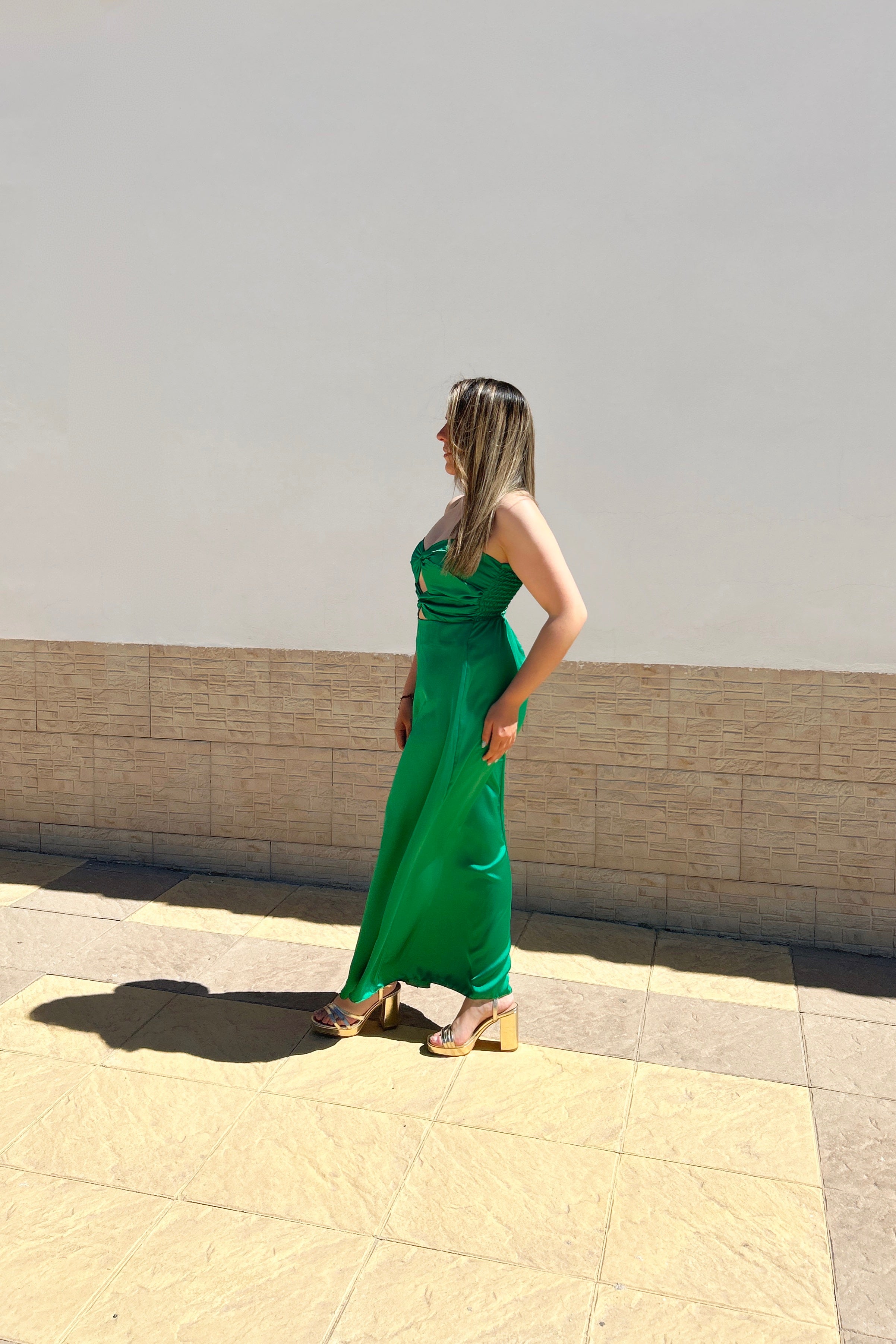 Green midi dress with slit neckline