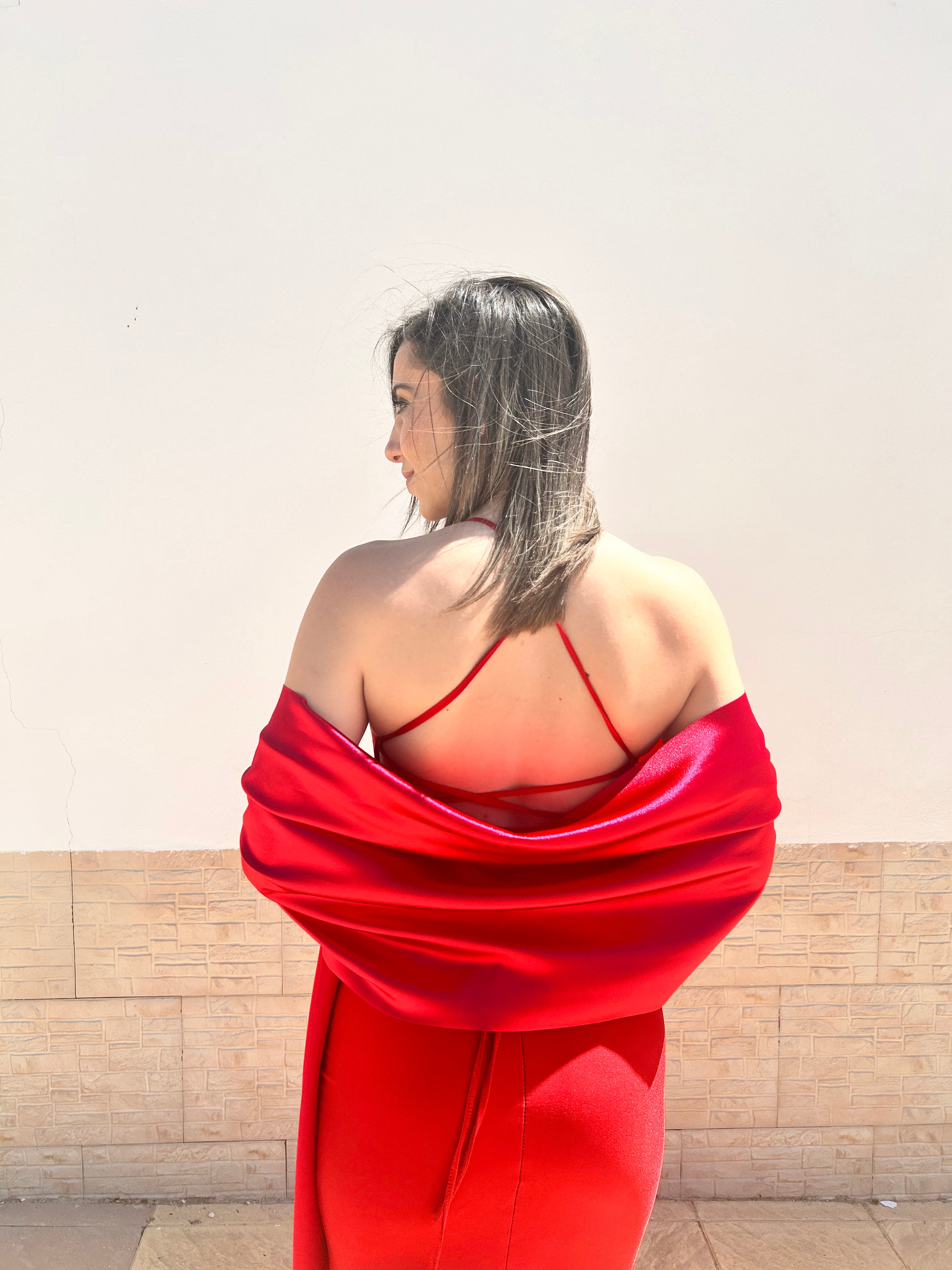 Red satin cape shawl