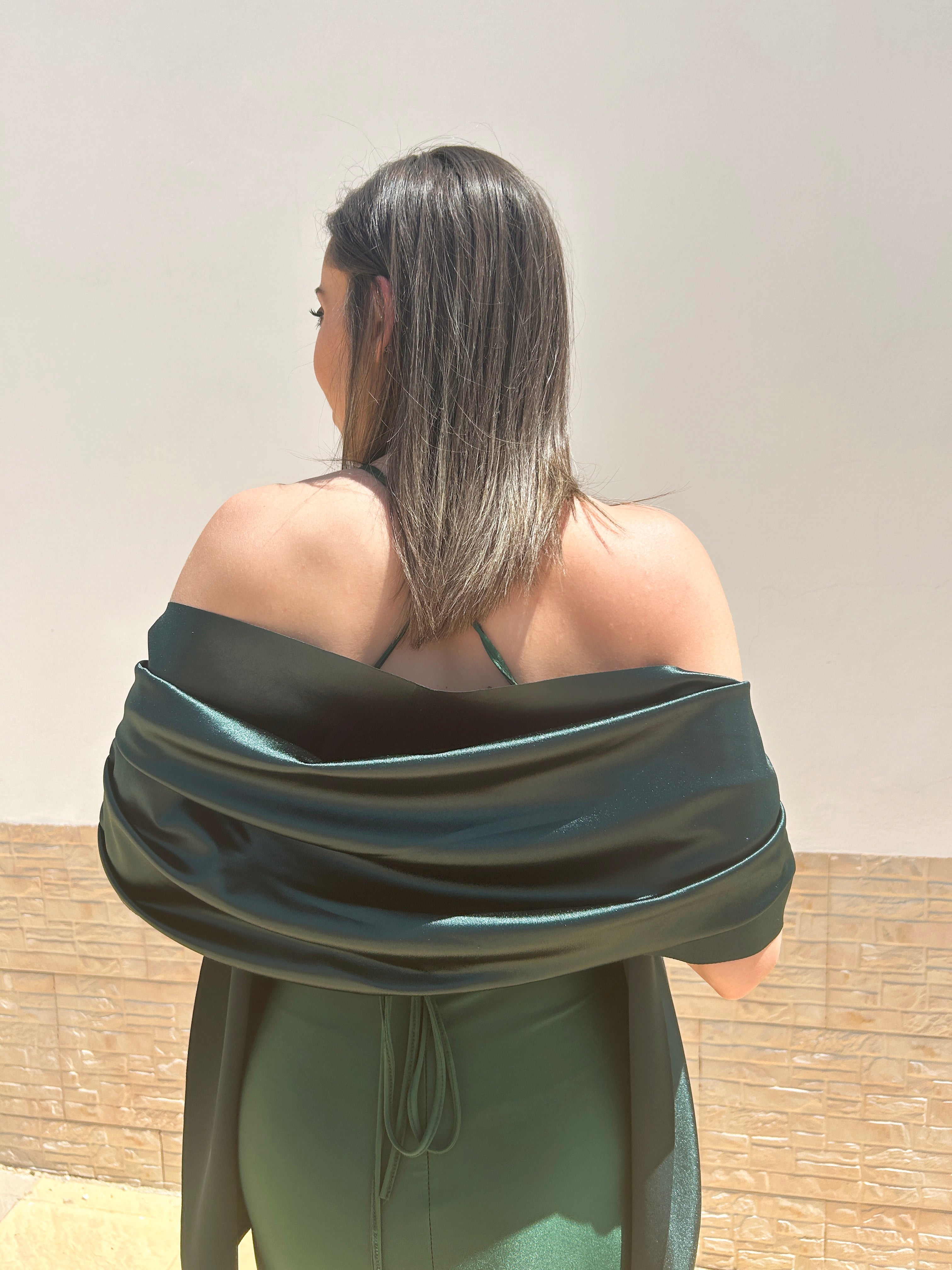 Green satin cape shawl