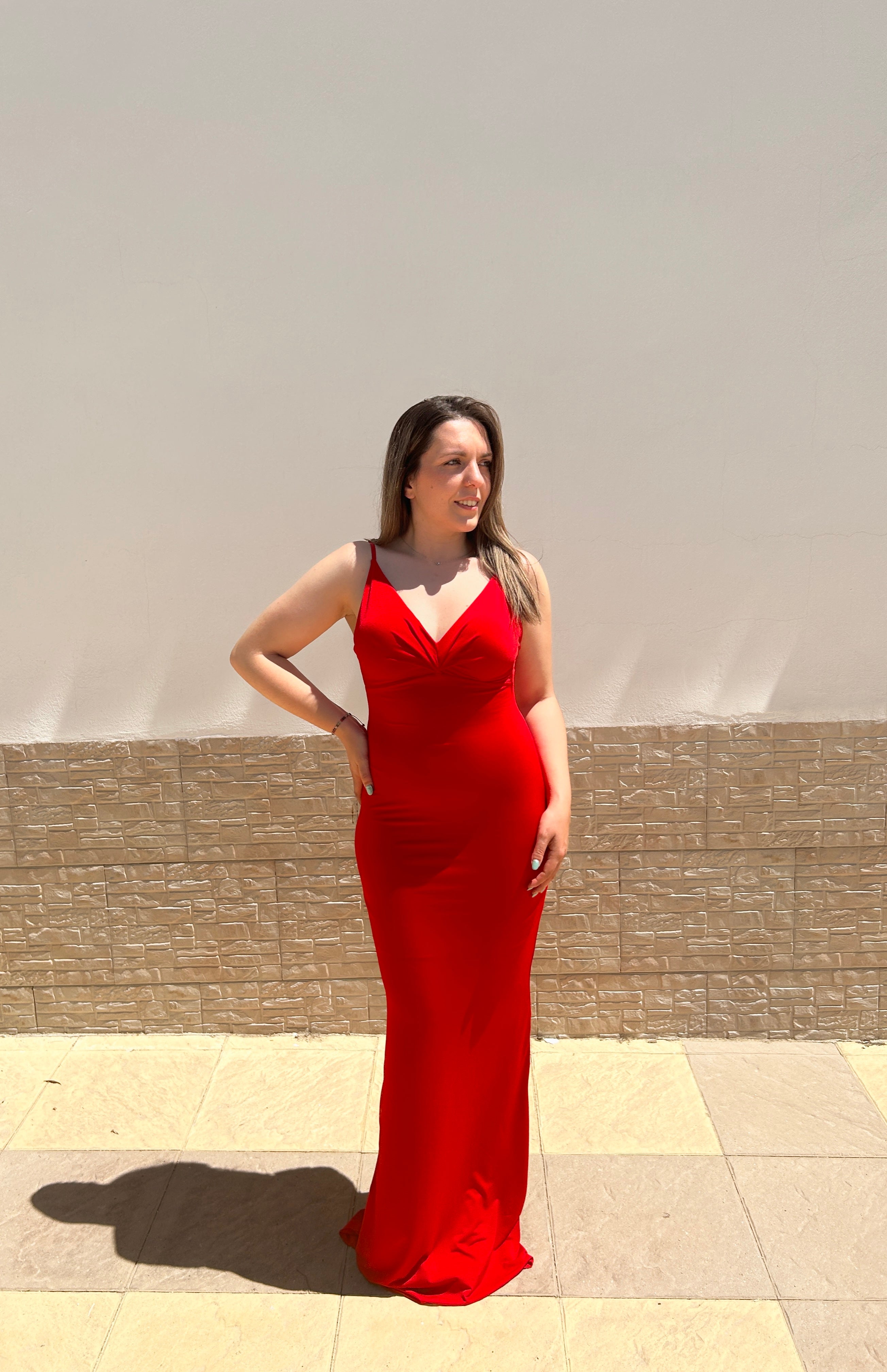 Red mermaid V-neck dress