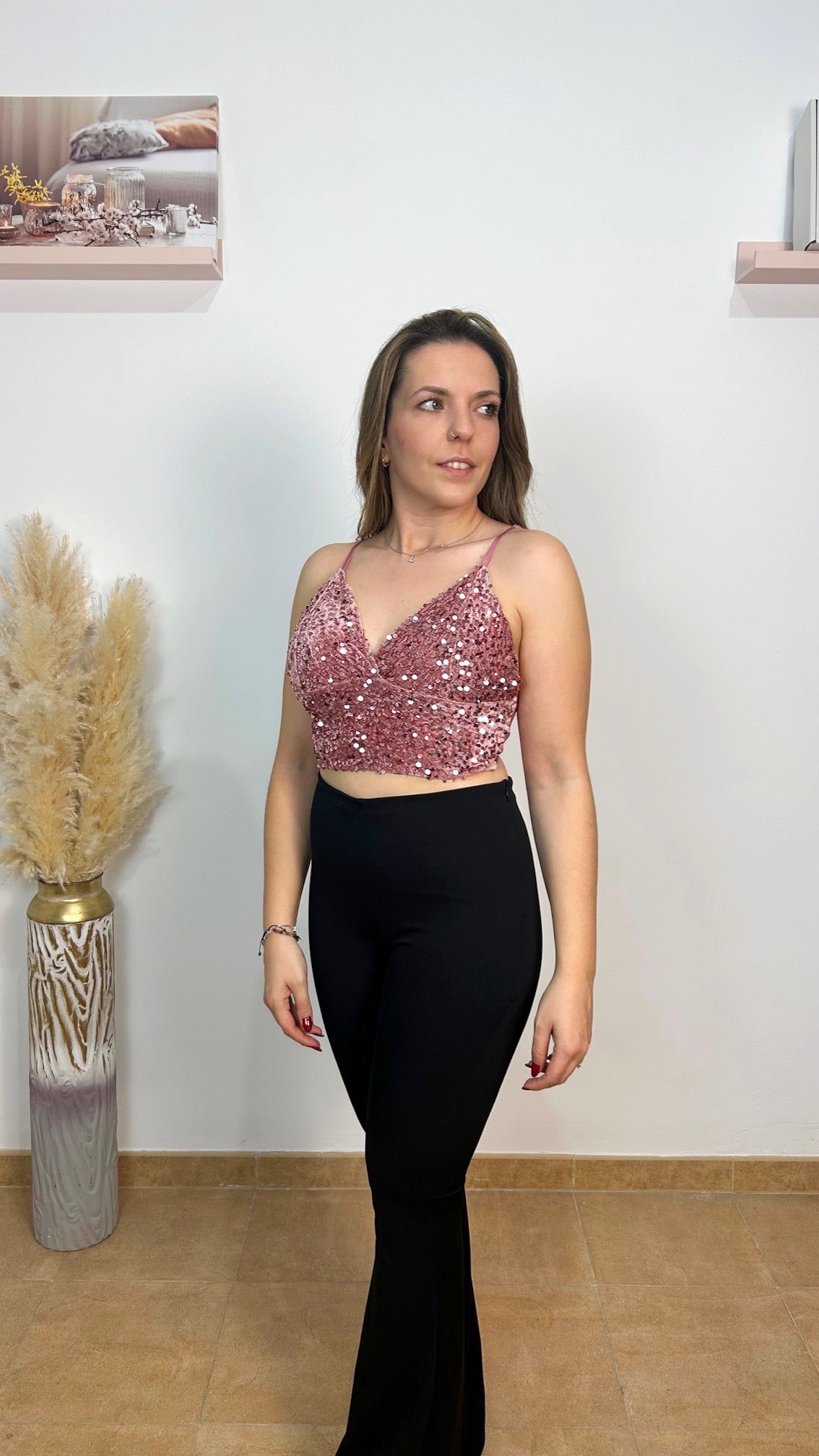 Top glitter velvet rosa