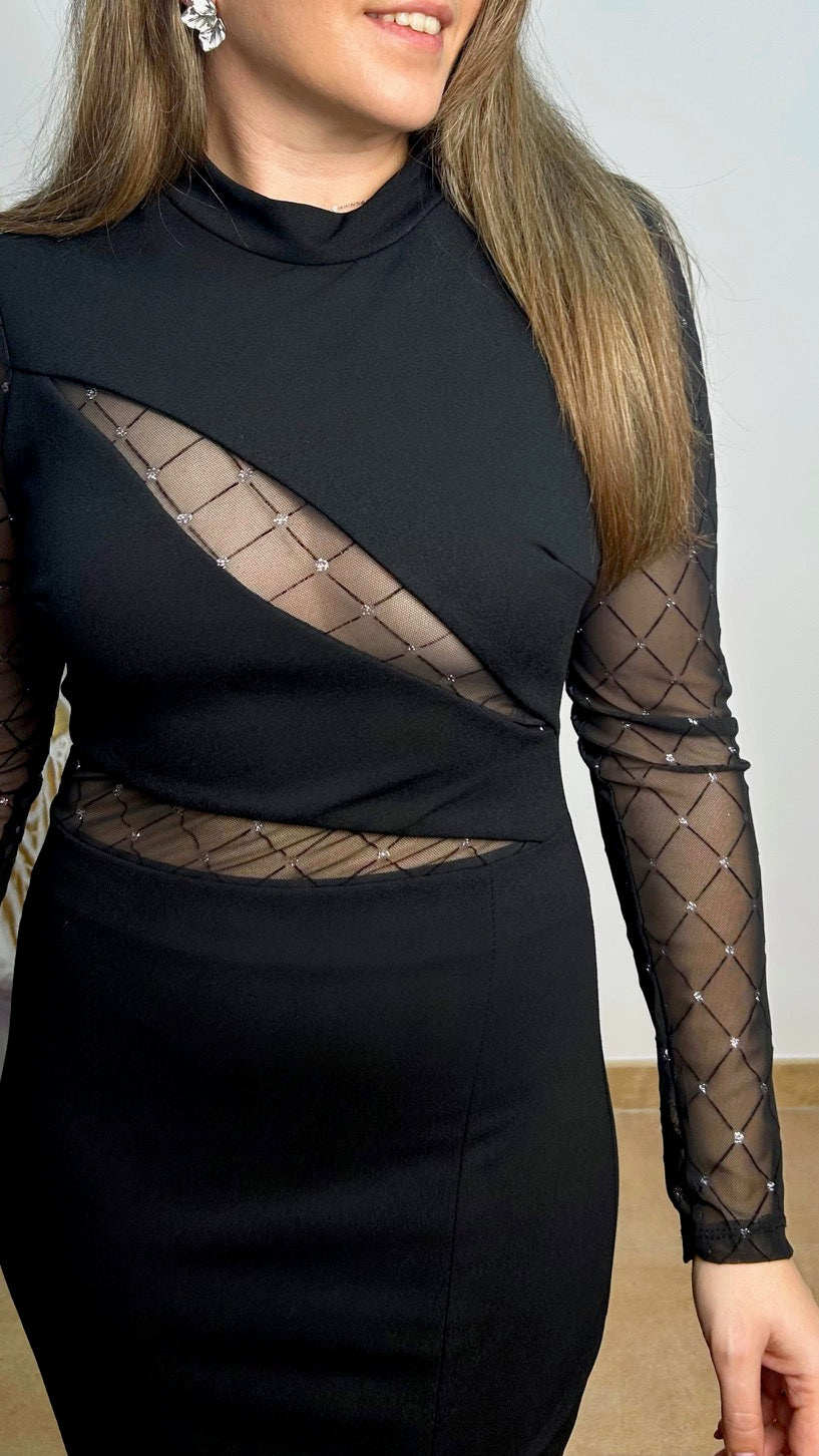 Black glitter sheer dress